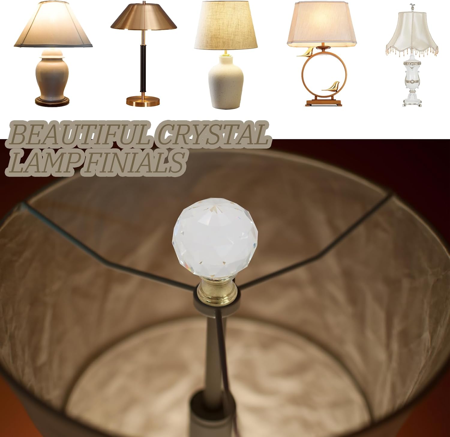 Biaungdo 2 Pack Crystal Lamp Finial