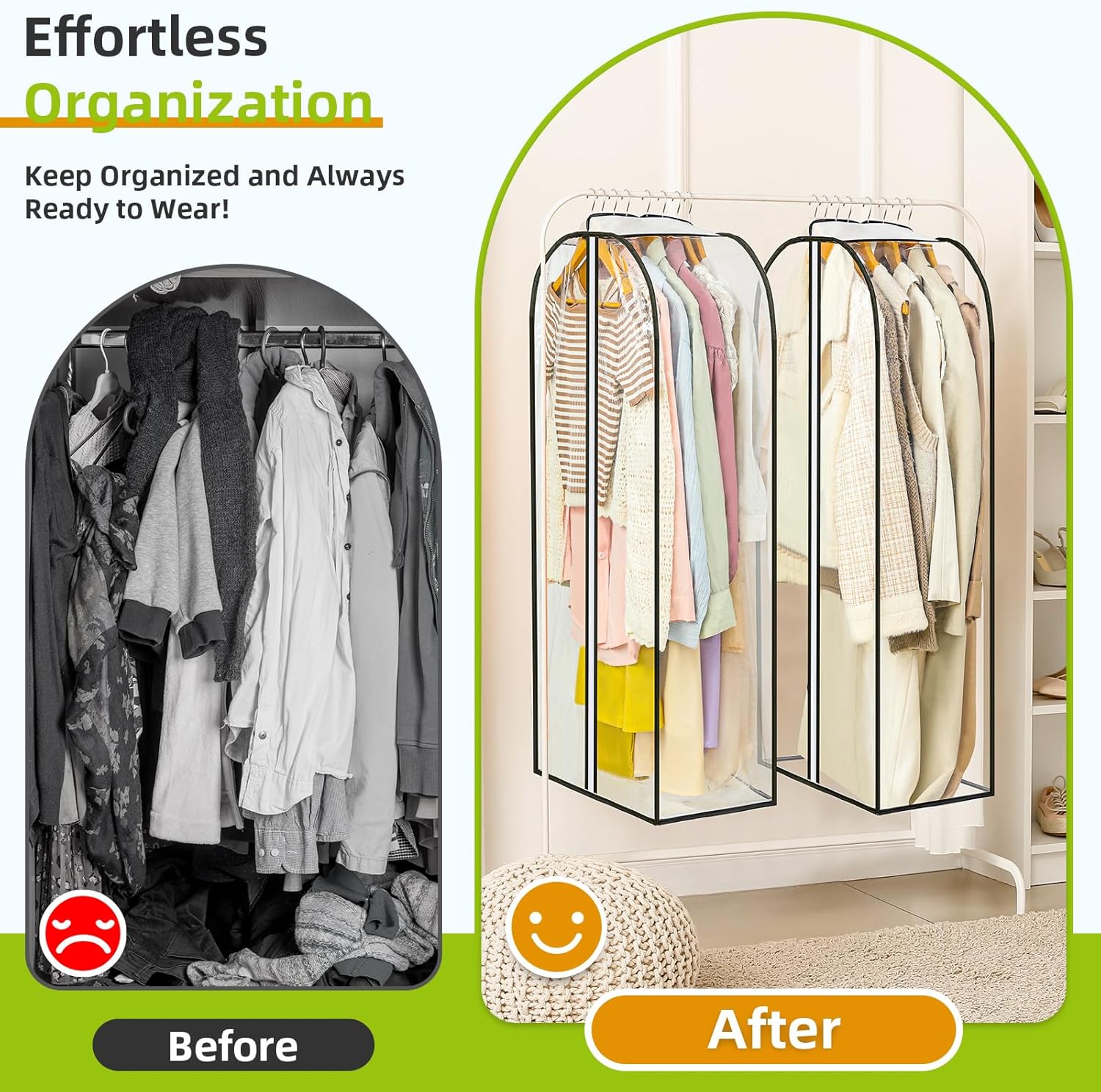 LANDNEOO 2 Pack Clear Garment Bags for Hanging Clothes with Zippers on Double Sides - 10%27%27 Clothes Storage for Coat