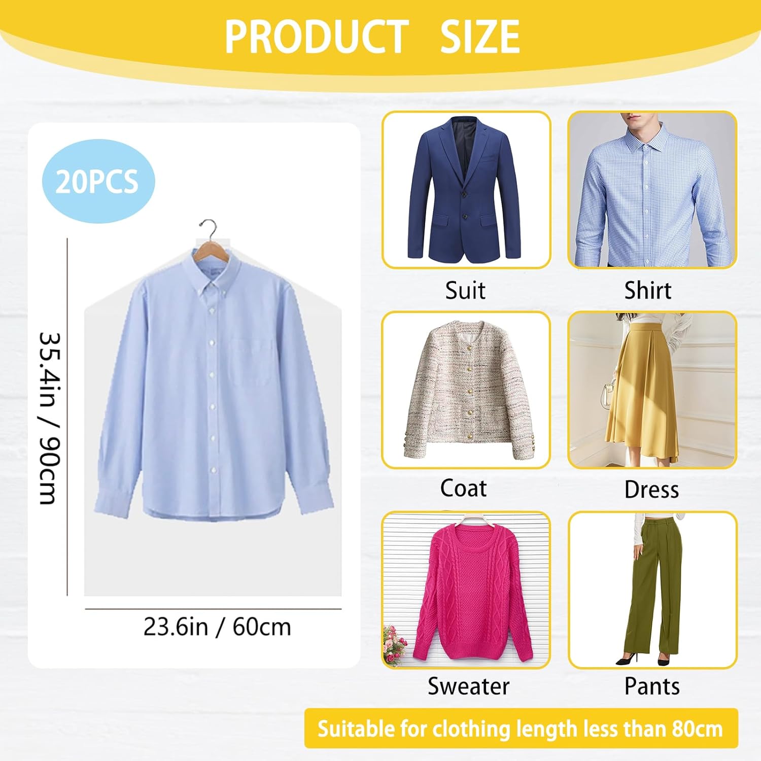 20Pcs Plastic Garment Bags for Hanging Clothes
