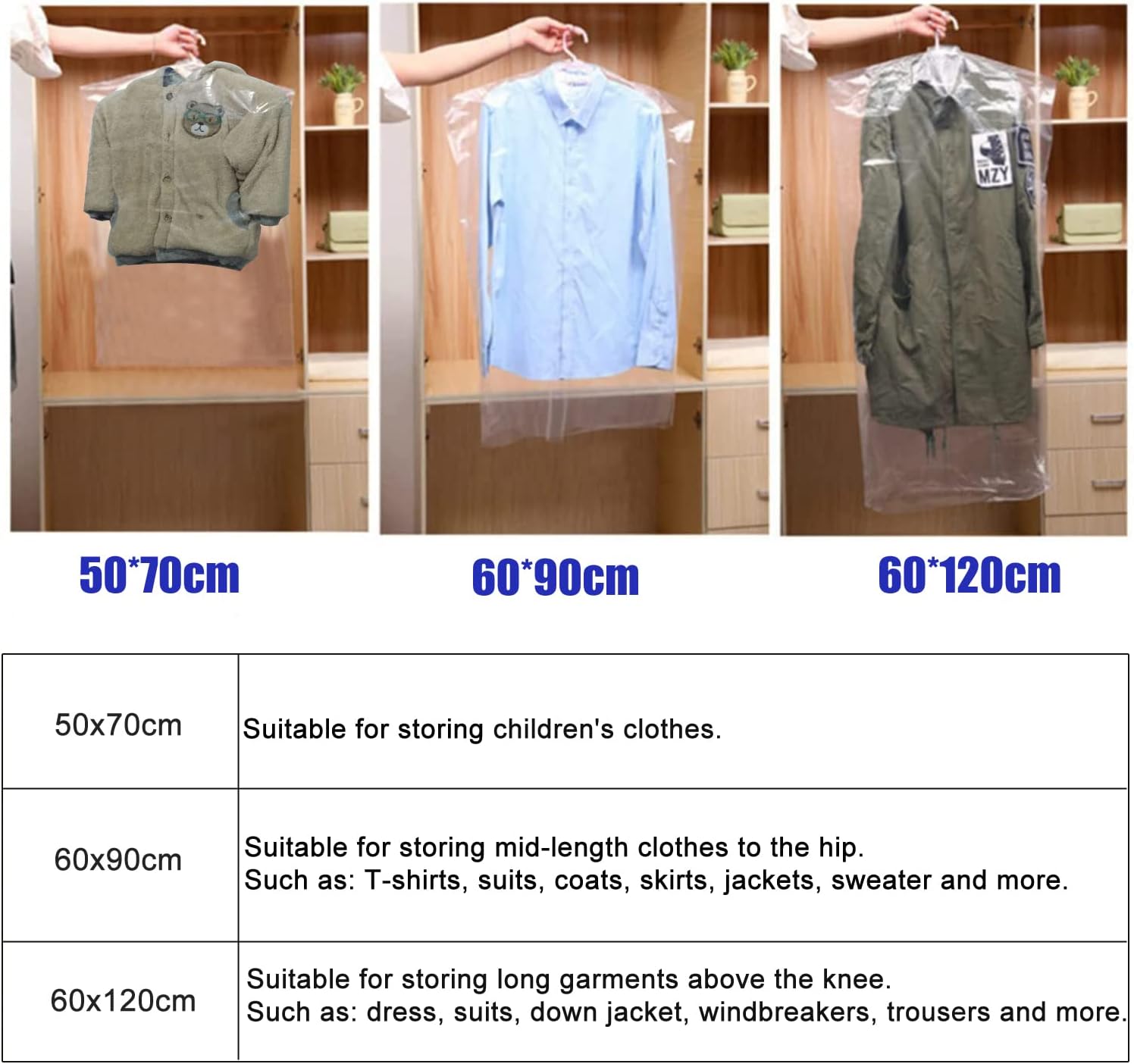 20Pcs Plastic Garment Bags for Hanging Clothes