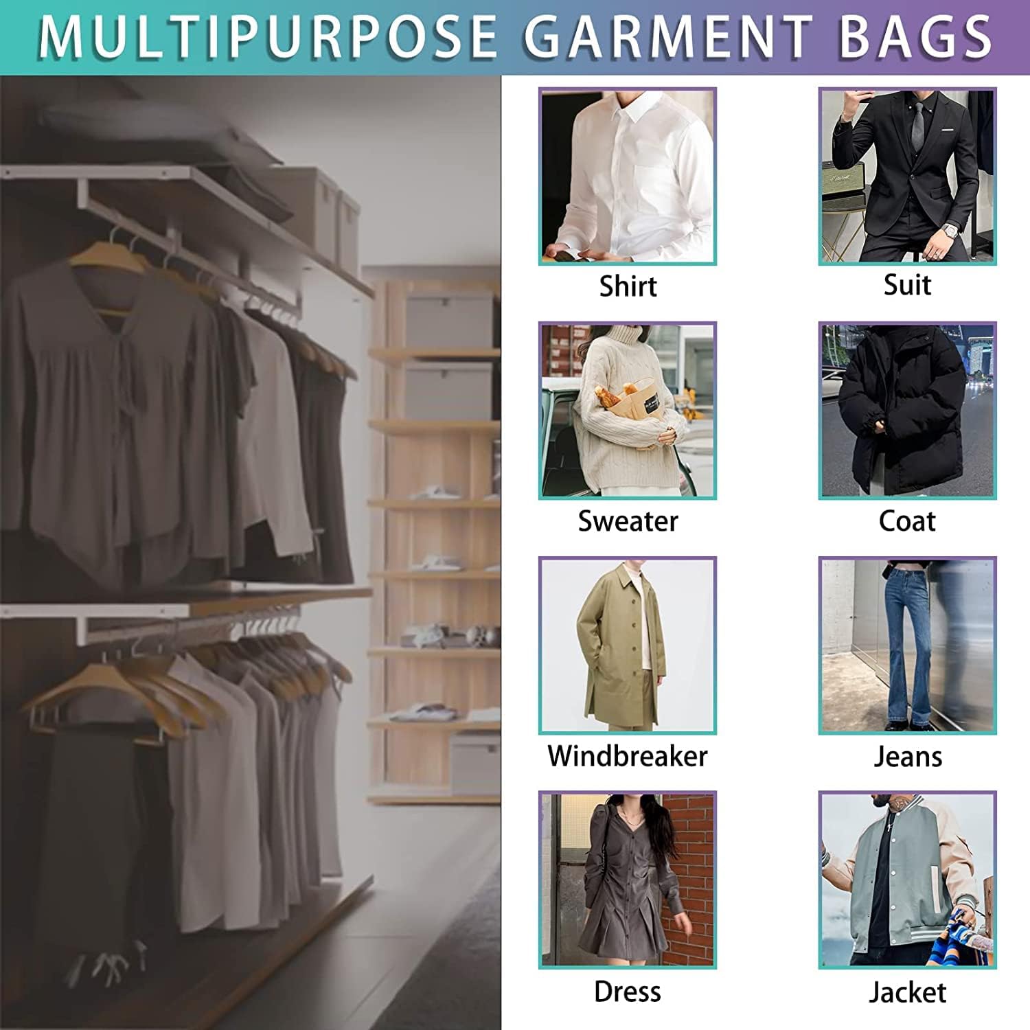 20Pcs Plastic Clear Garment Bags