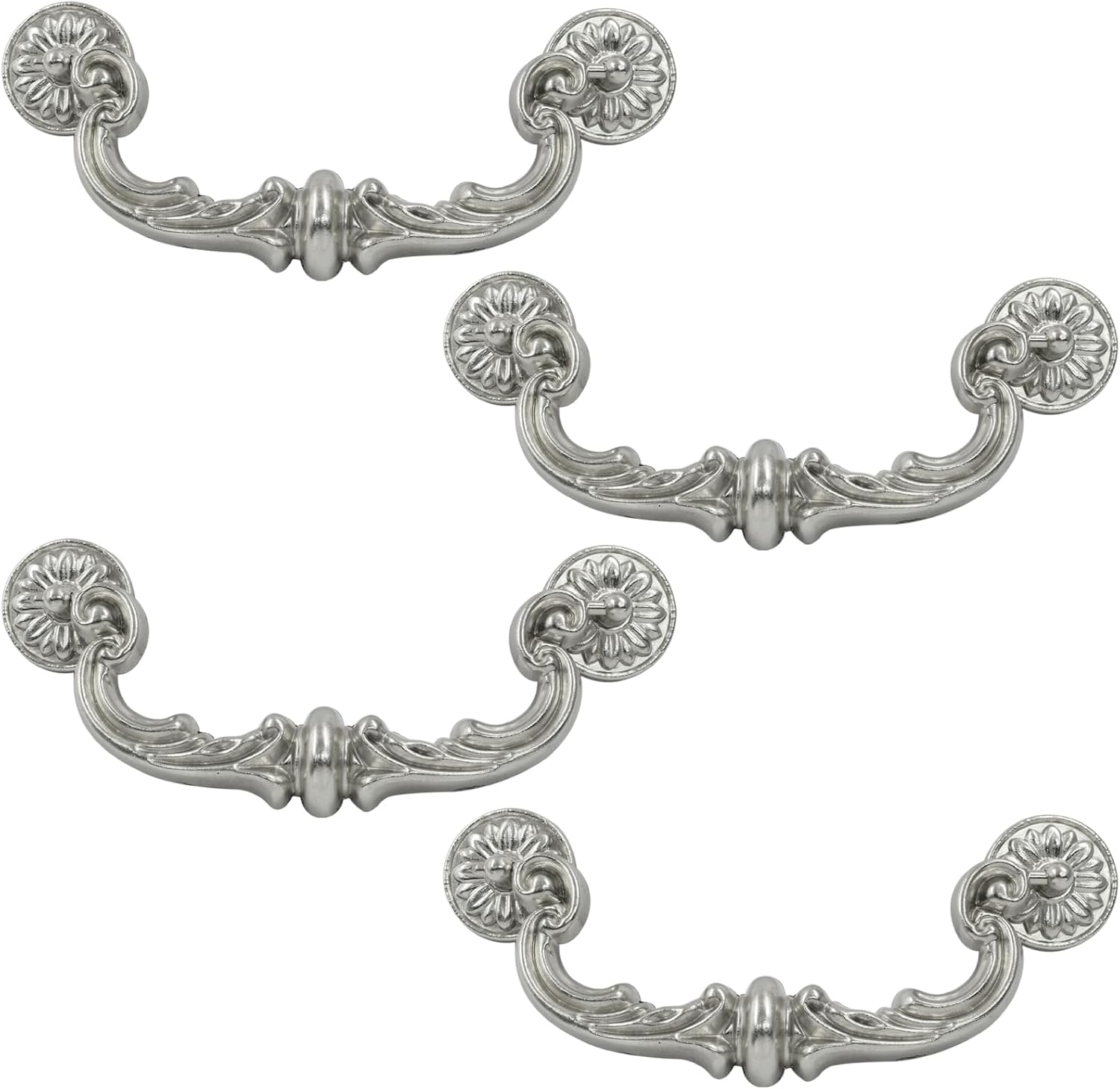 Biaungdo 4 Pcs 150 mm / 6 Inch Hole Center Pull Handles, Zinc Alloy Rustic Vintage Style Drop-Down Bail Swing Dresser Pull Handle Antique Drawer Handles for Kitchen, Cabinet (Silver)