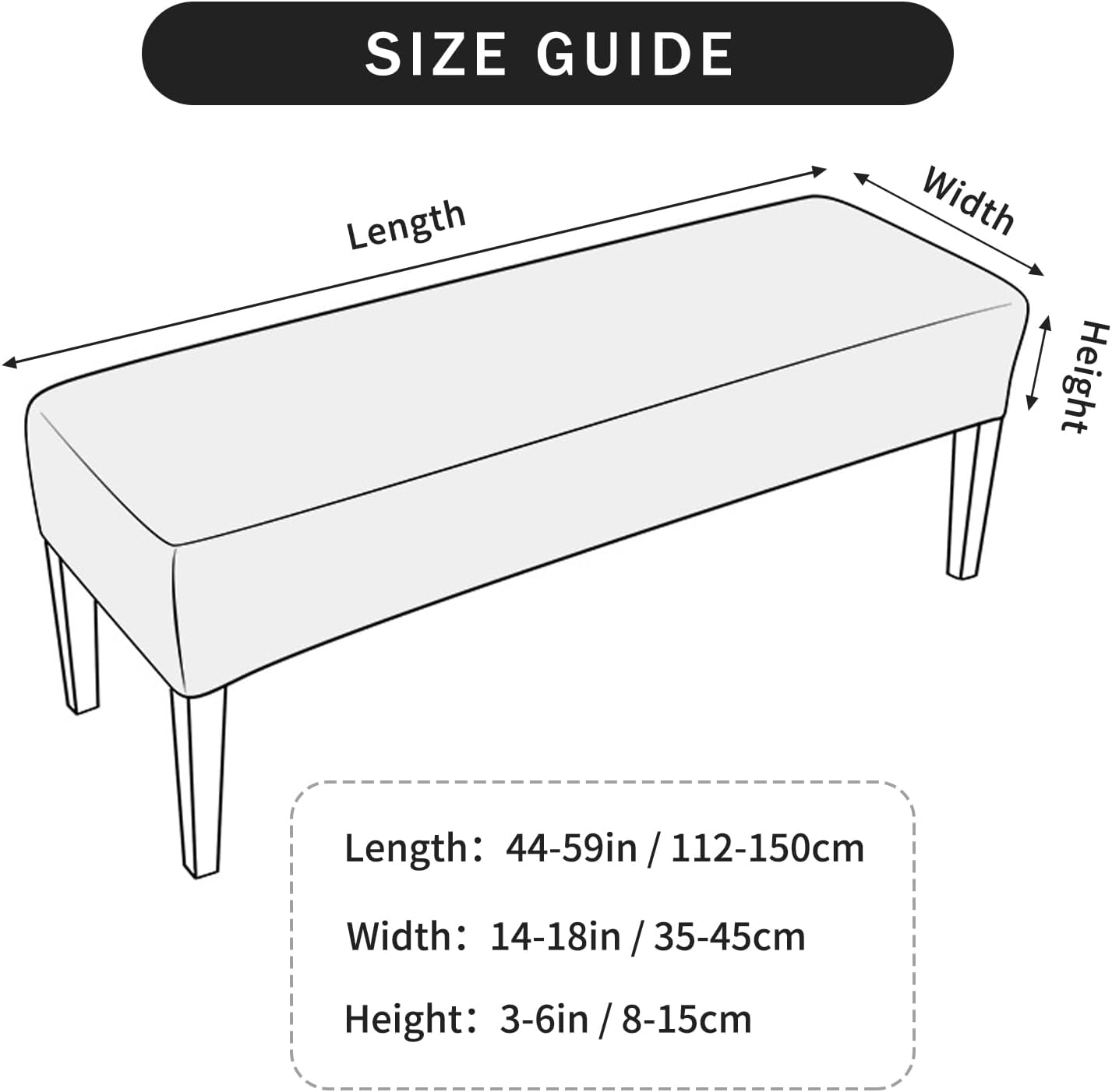 FORCHEER Dining Bench Cover Velvet Black Bench Slipcover for Living Room Rectangle 59inch Bench Seat Protector for Bedroom