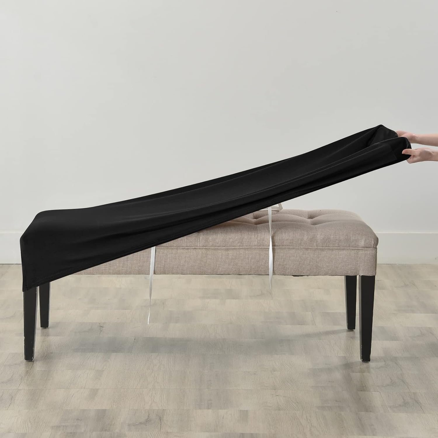 FORCHEER Dining Bench Cover Velvet Black Bench Slipcover for Living Room Rectangle 59inch Bench Seat Protector for Bedroom