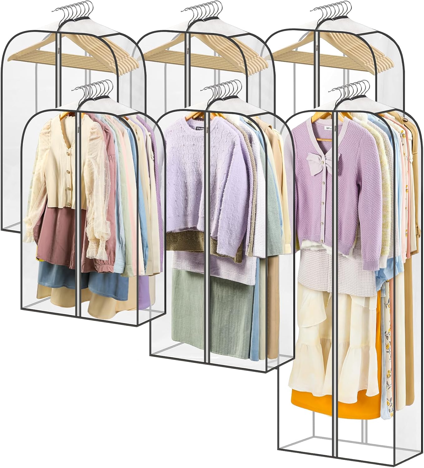 LANDNEOO 6 Pack Clear Garment Bags for Hanging Clothes with Zippers on Double Sides - 10%27%27 Clothes Storage for Coat LANDNEOO 6 Pack Clear Garment Bags for Hanging Clothes with Zippers on Double Sides - 10%27%27 Clothes Storage for Coat