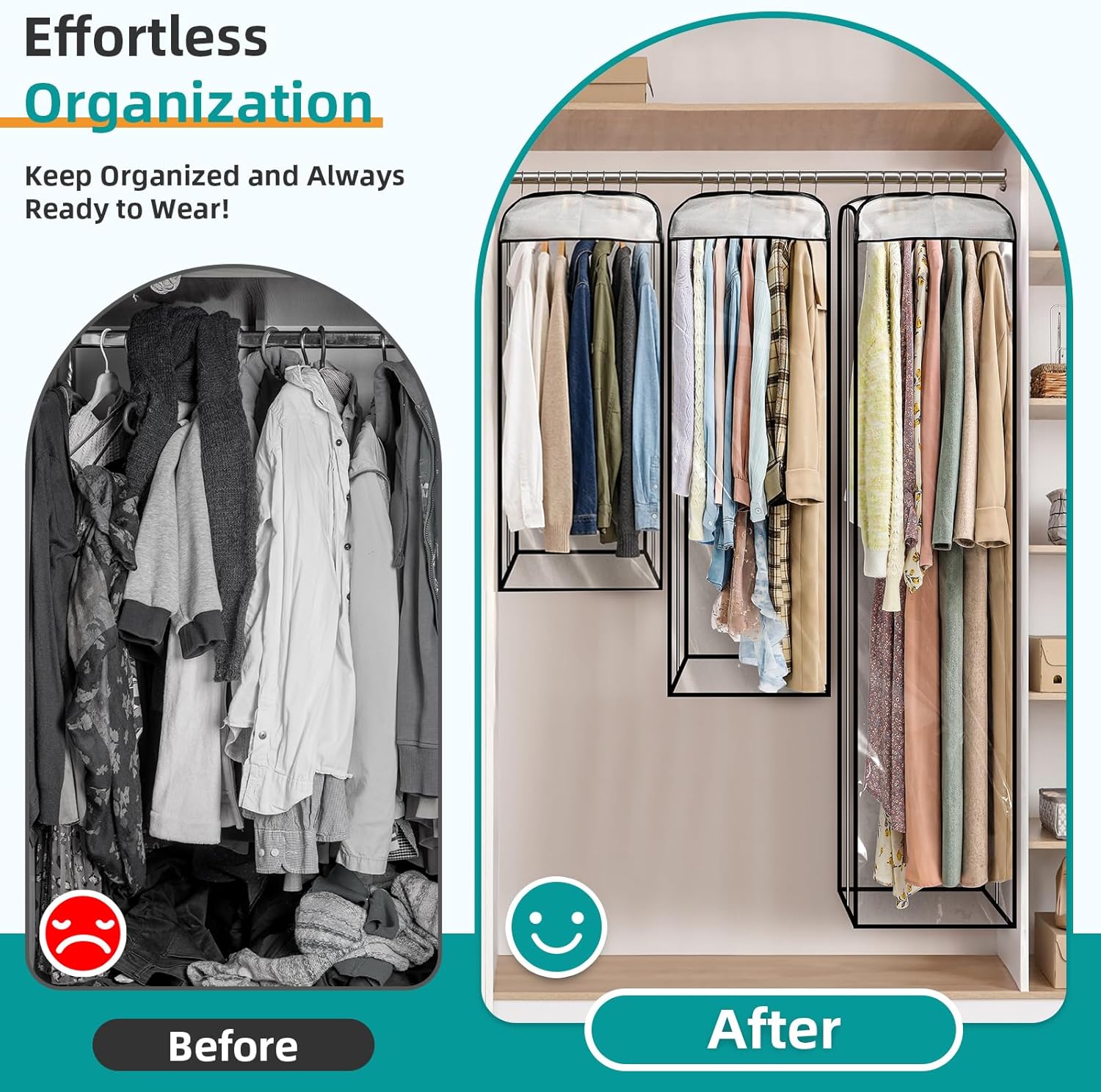 LANDNEOO 6 Pack Clear Garment Bags for Hanging Clothes with Zippers on Double Sides - 10%27%27 Clothes Storage for Coat