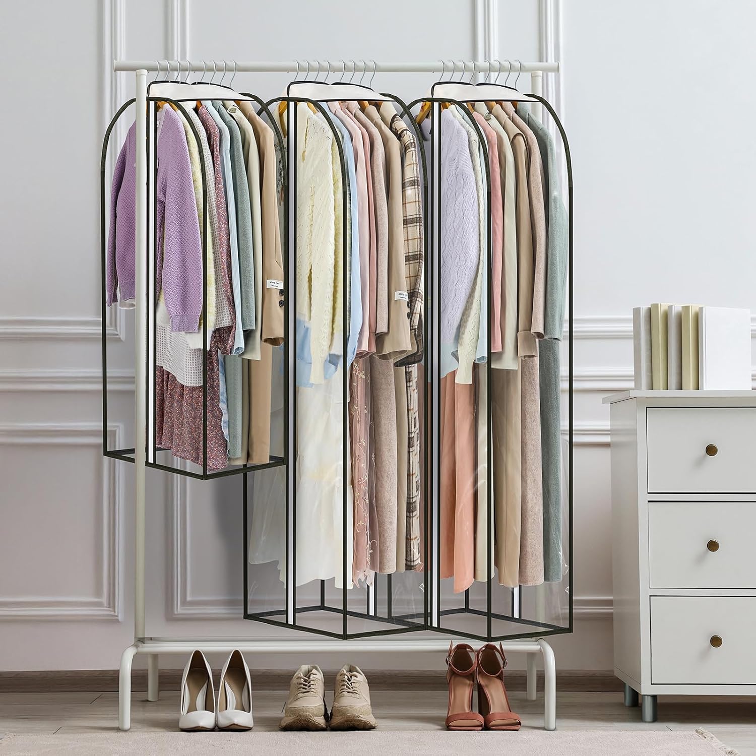 LANDNEOO 6 Pack Clear Garment Bags for Hanging Clothes with Zippers on Double Sides - 10%27%27 Clothes Storage for Coat