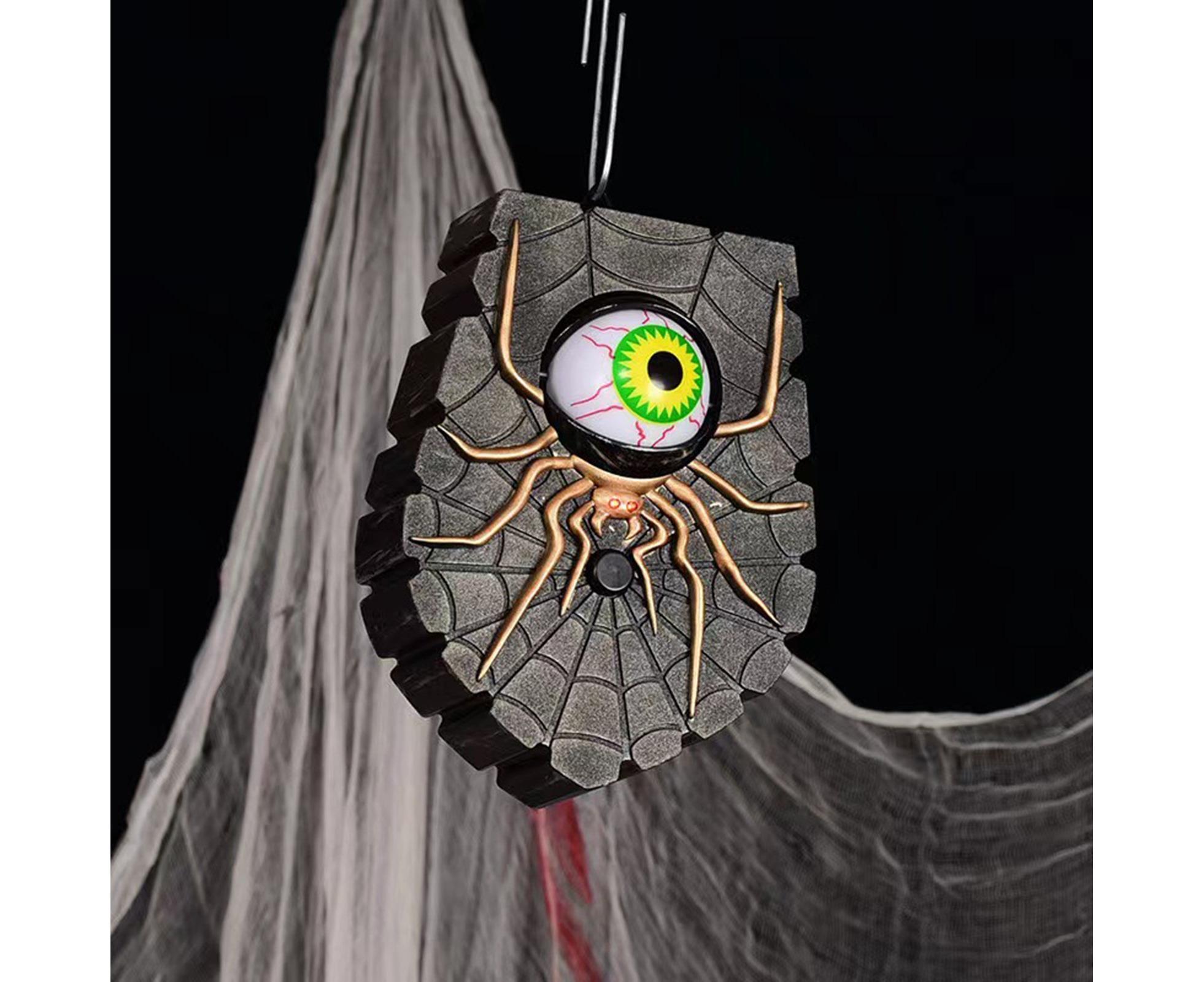 Halloween Doorbell Horror Realistic Big Eyeball Terrifying Vivid Spider Decorative Hanging Sounding Energy-saving Spider Doorbell for Halloween-Green