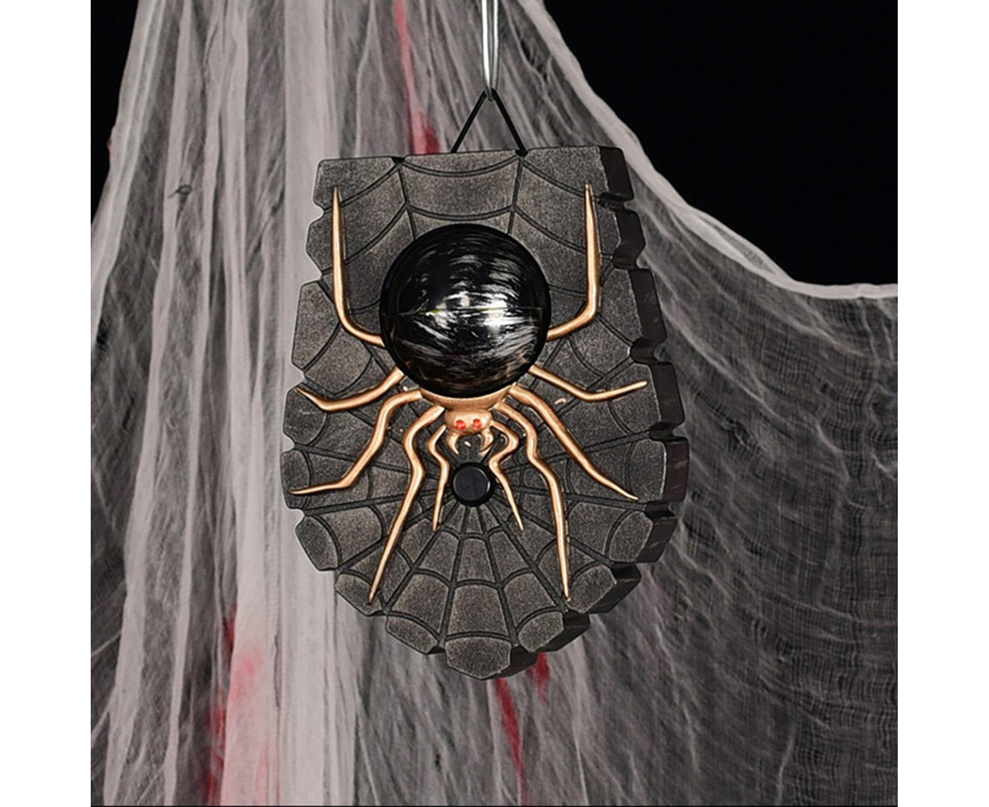 Halloween Doorbell Horror Realistic Big Eyeball Terrifying Vivid Spider Decorative Hanging Sounding Energy-saving Spider Doorbell for Halloween-Green