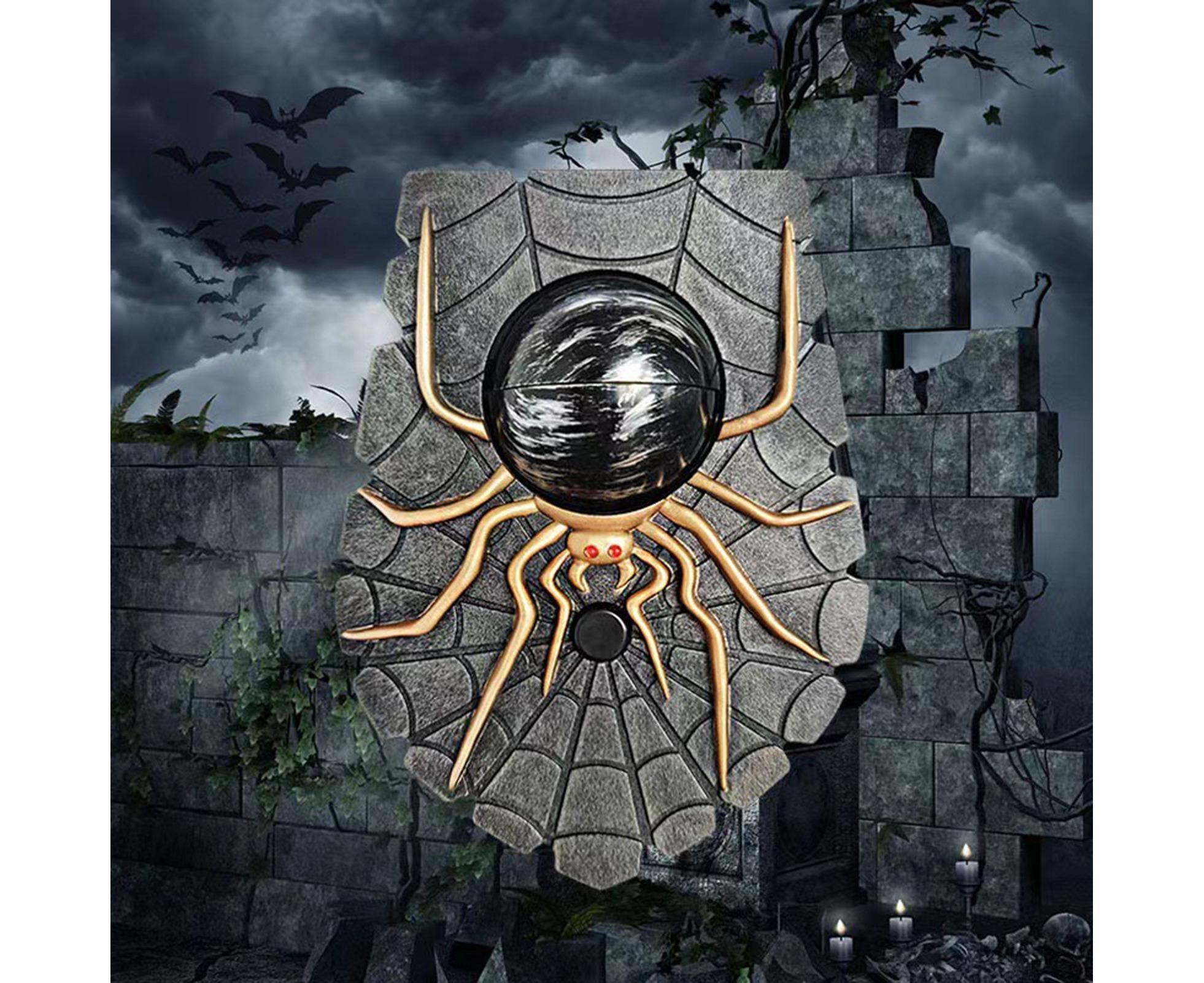 Halloween Doorbell Horror Realistic Big Eyeball Terrifying Vivid Spider Decorative Hanging Sounding Energy-saving Spider Doorbell for Halloween-Green