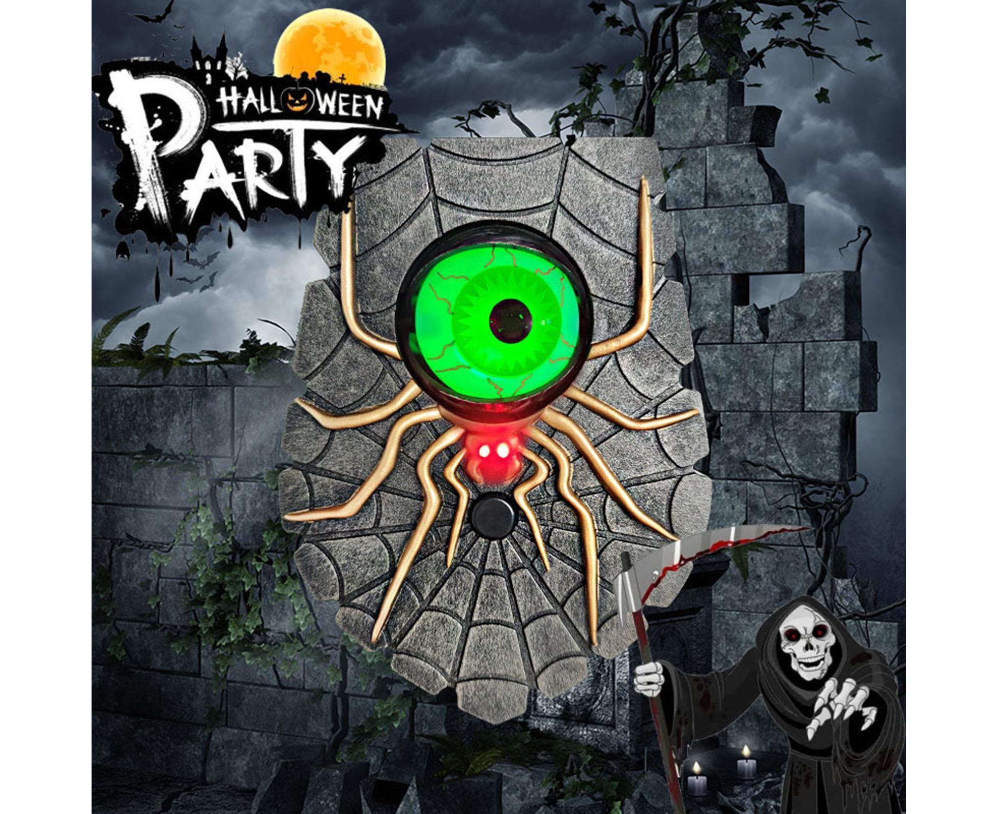 Halloween Doorbell Horror Realistic Big Eyeball Terrifying Vivid Spider Decorative Hanging Sounding Energy-saving Spider Doorbell for Halloween-Green