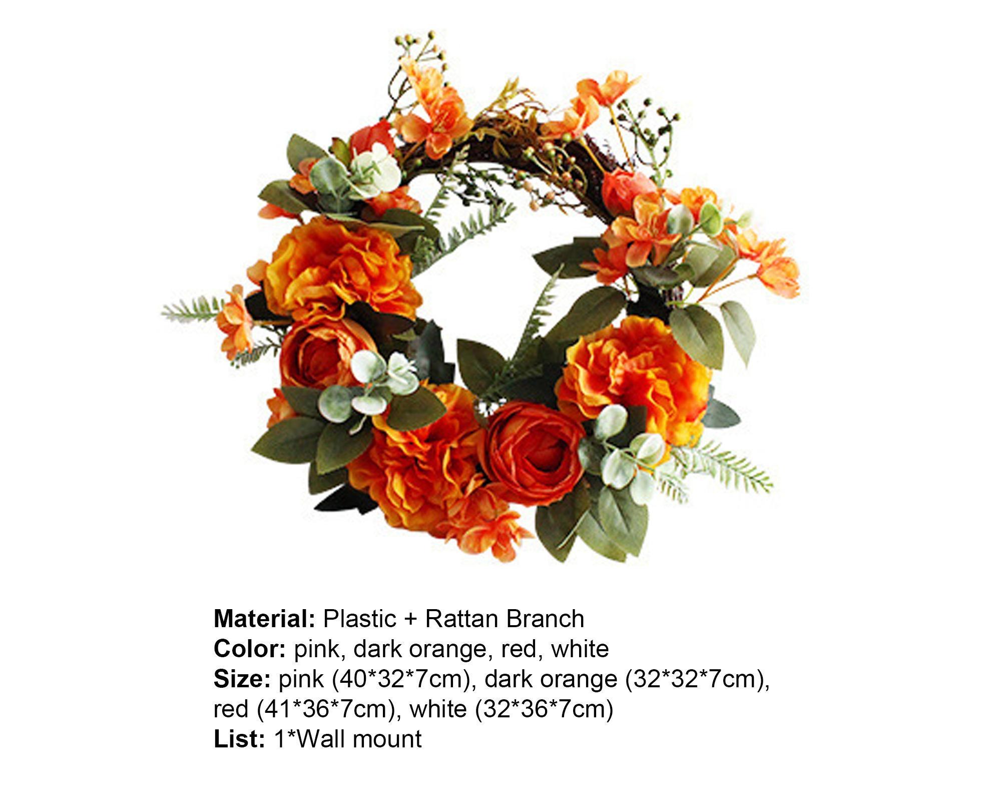 Hanging Wreath Exquisite Anti-deform Plastic Imitation Peony Flower Garland Pendant for Wedding-Dark Orange