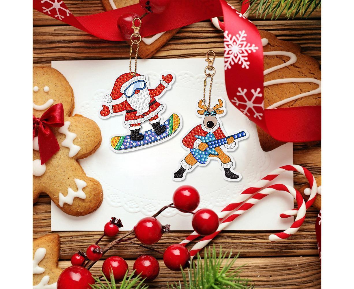 15Pcs Christmas Dot Drill Decorative Painting Keychain Decor DIY Crystal Key Ring Pendant Gift