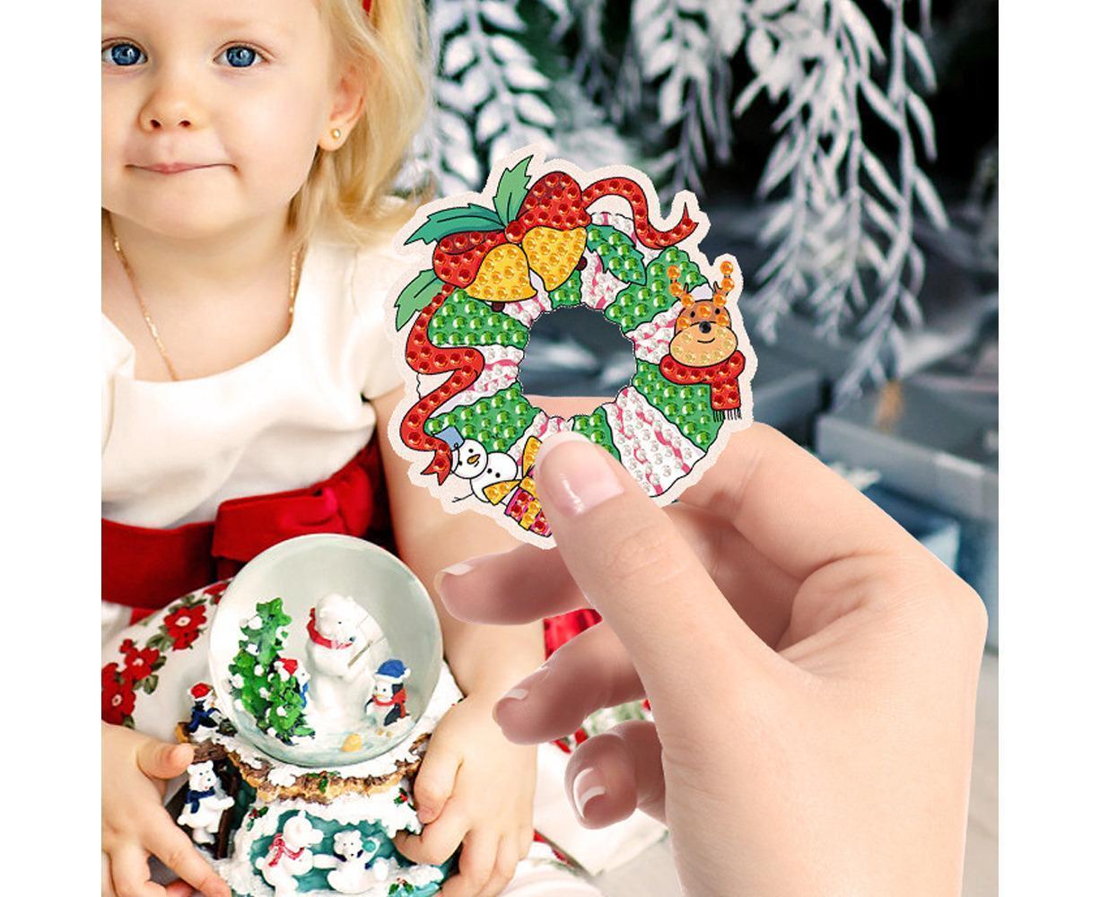 15Pcs Christmas Dot Drill Decorative Painting Keychain Decor DIY Crystal Key Ring Pendant Gift