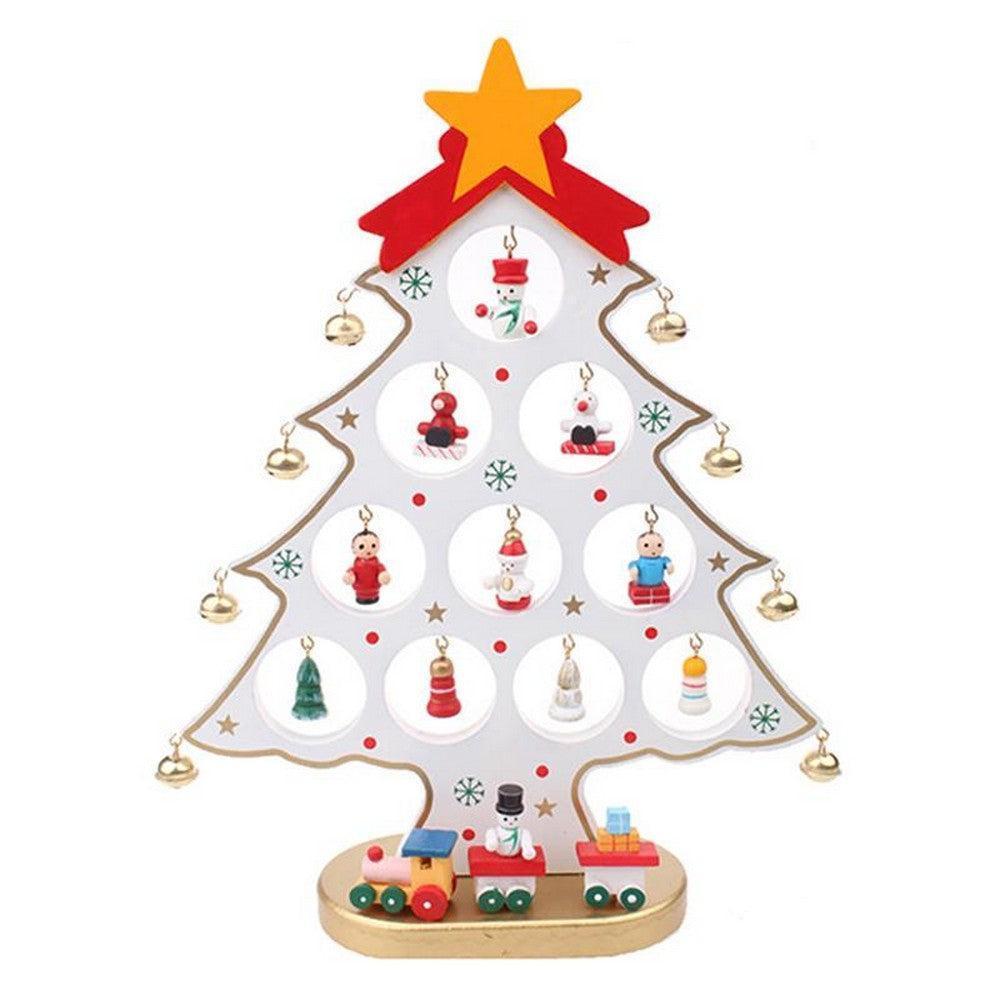 Funny Desktop Wooden Christmas Tree Decor Set with 10 Mini Ornaments - White Funny Desktop Wooden Christmas Tree Decor Set with 10 Mini Ornaments - White