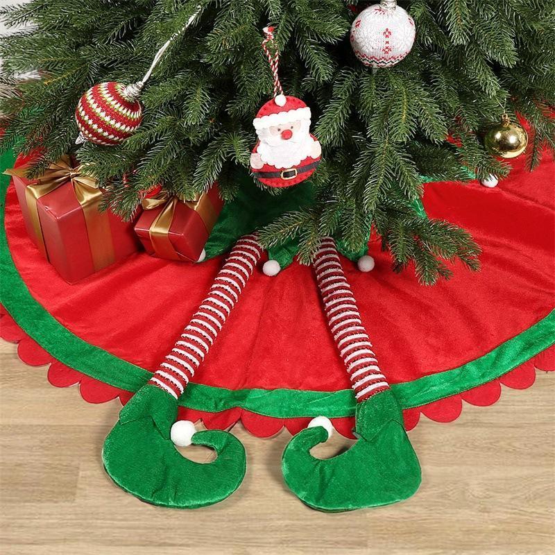 48 Inch Elf Christmas Tree Skirt with Candy Striped Legs and Wavy Trim 48 Inch Elf Christmas Tree Skirt with Candy Striped Legs and Wavy Trim