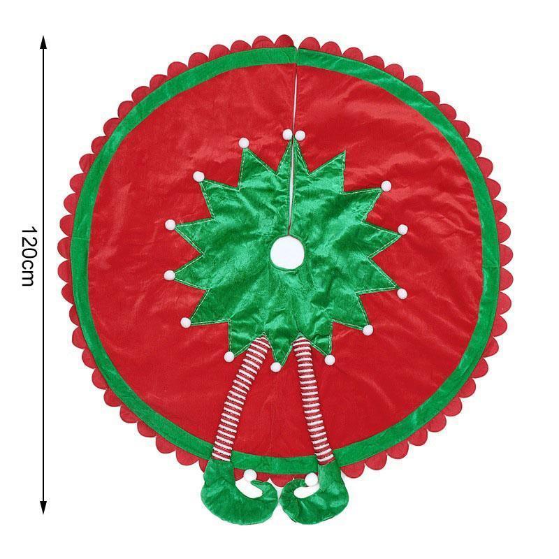48 Inch Elf Christmas Tree Skirt with Candy Striped Legs and Wavy Trim