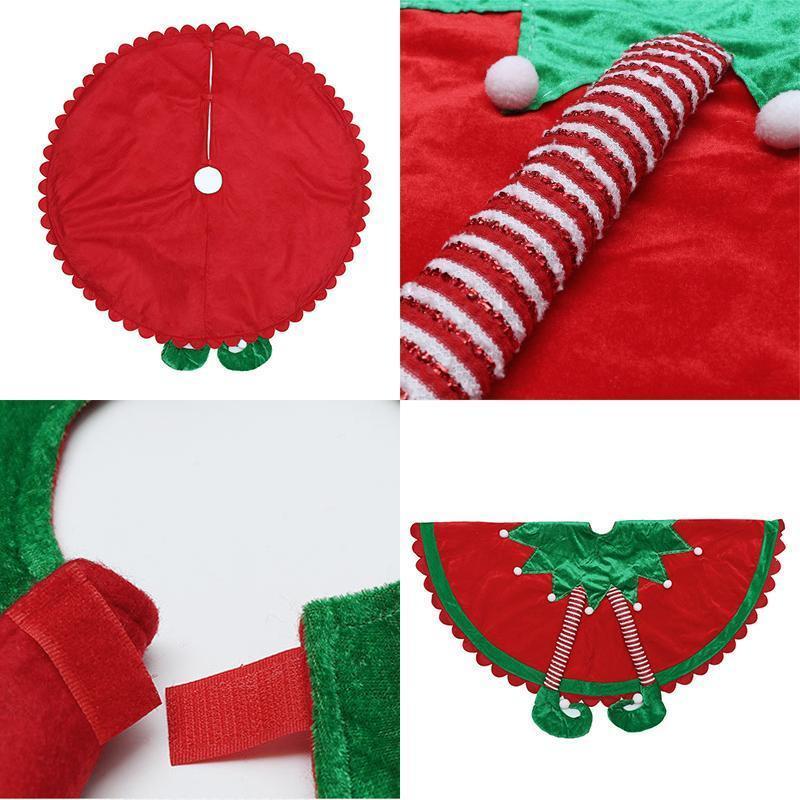 48 Inch Elf Christmas Tree Skirt with Candy Striped Legs and Wavy Trim