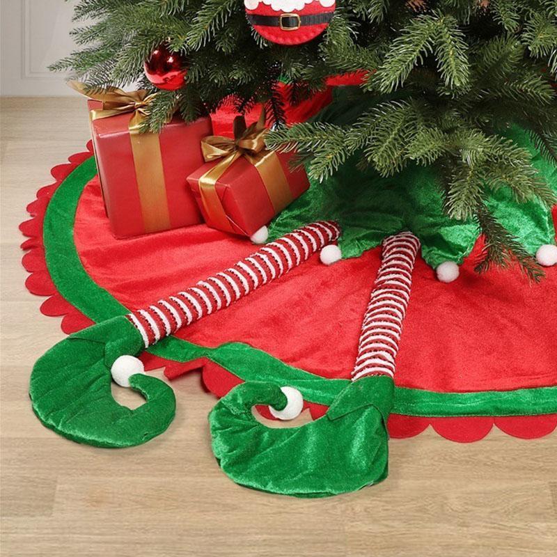 48 Inch Elf Christmas Tree Skirt with Candy Striped Legs and Wavy Trim