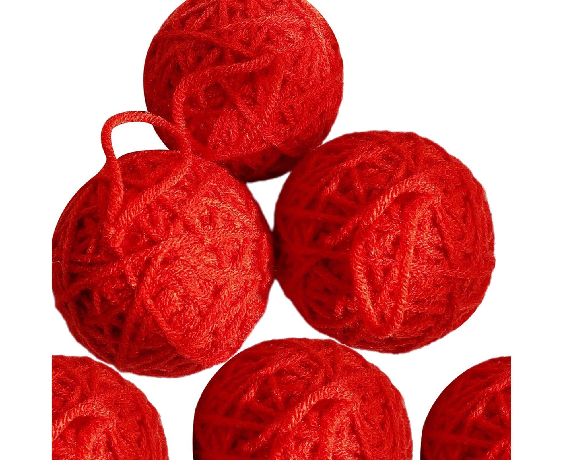 6Pcs Christmas Ball Ornament Handmade Soft Texture Decorate Foam Floral Bouquet Wool Winding Ball for Christmas - Red