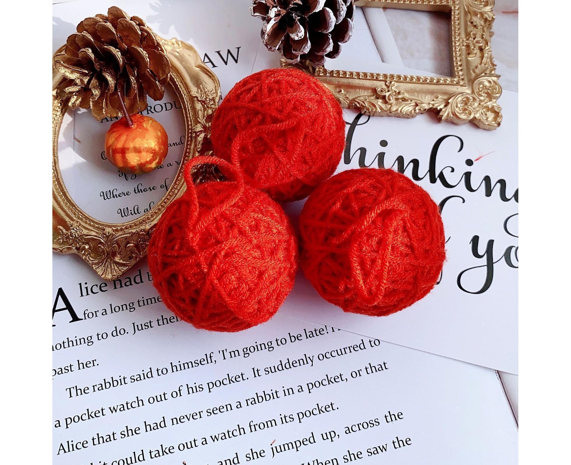 6Pcs Christmas Ball Ornament Handmade Soft Texture Decorate Foam Floral Bouquet Wool Winding Ball for Christmas - Red