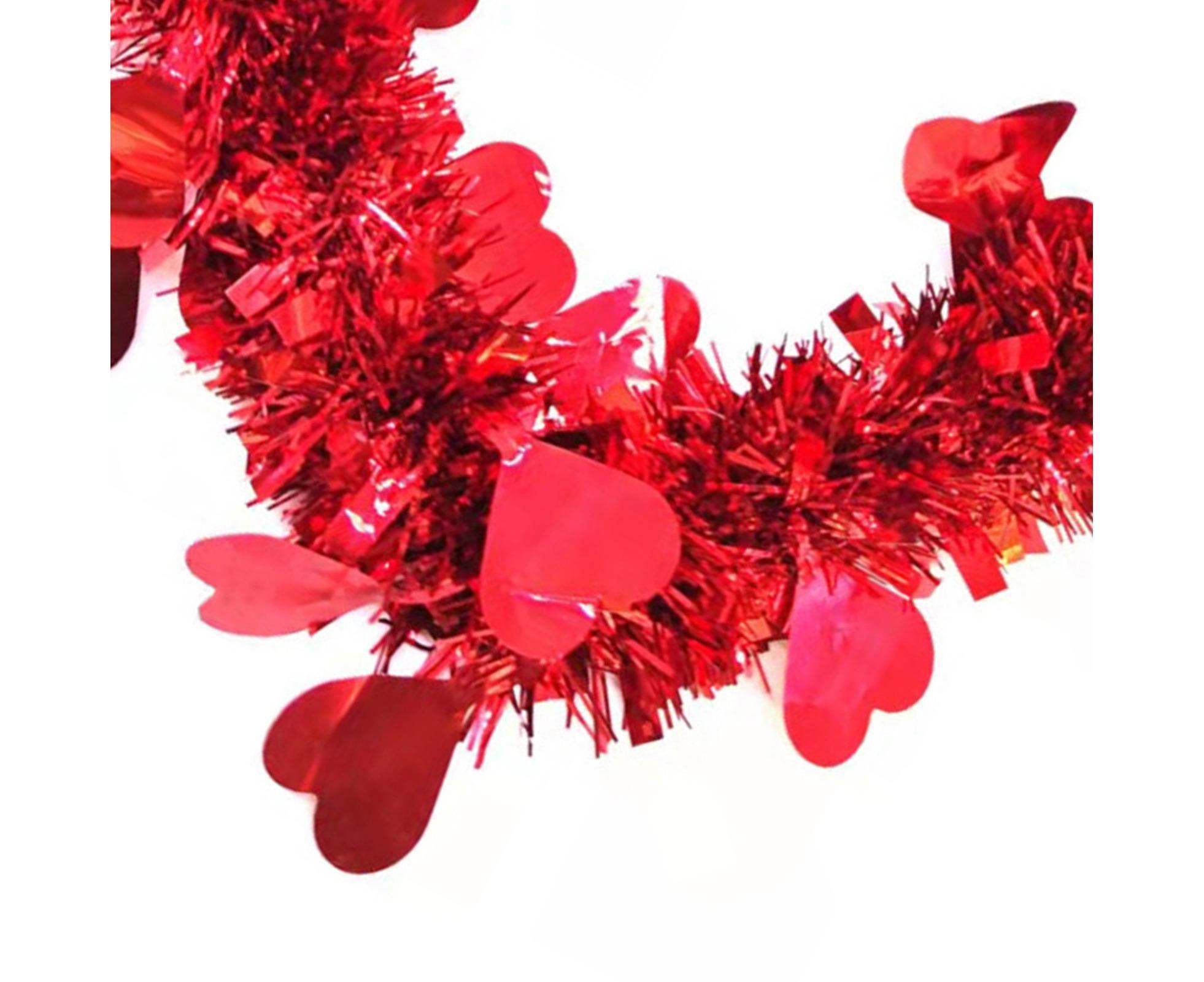 Door Hanging Wreath Romantic Heart Shape Tinsel Anti-fade Valentines Day Wreath Ornament Photography Props - Red