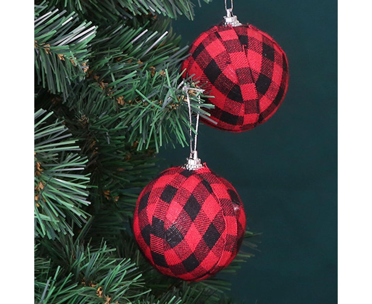 Plaid Ball Ornaments Christmas Decor Fabric Wrapped Balls Xmas Holiday For Home Decoration