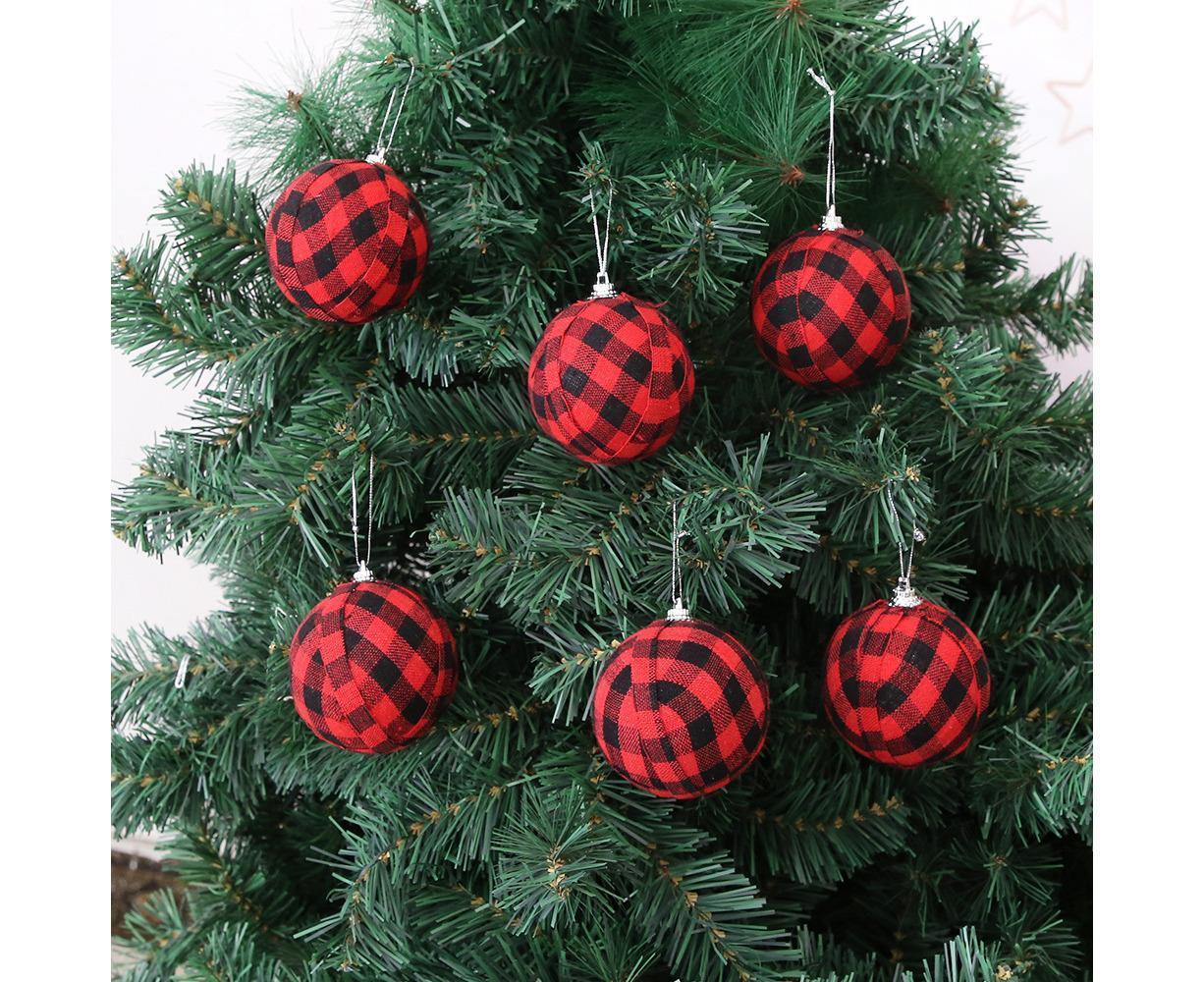 Plaid Ball Ornaments Christmas Decor Fabric Wrapped Balls Xmas Holiday For Home Decoration