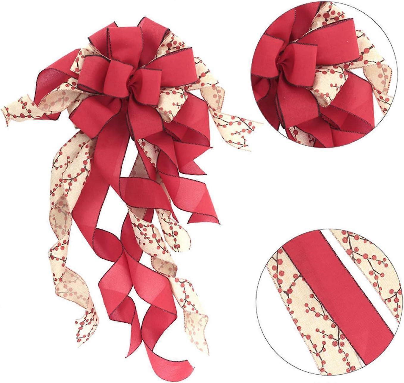 Red Plaid Burlap Christmas Tree Decoration Large Bow Christmas Tree Decoration for Indoor or Outdoor
