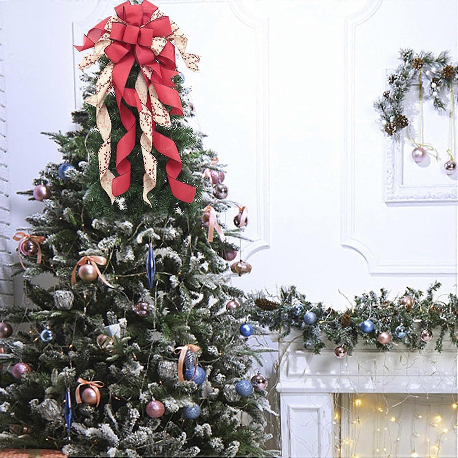 Red Plaid Burlap Christmas Tree Decoration Large Bow Christmas Tree Decoration for Indoor or Outdoor