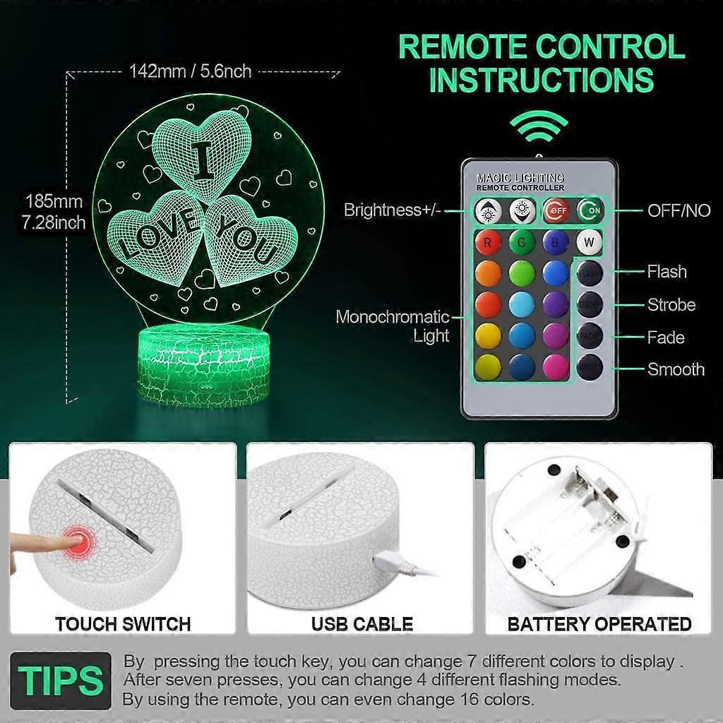 3D Illusion Lamps LED 7 Colors Changing Night Light Touch Switch for Bedroom Home Decor Wedding Birthday Christmas Valentine%27s Day Gift Romantic Atmos