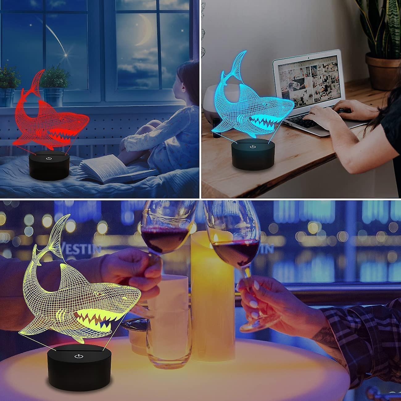 Shark 3D Illusion Night Light Animal Touch Table Desk Lamp