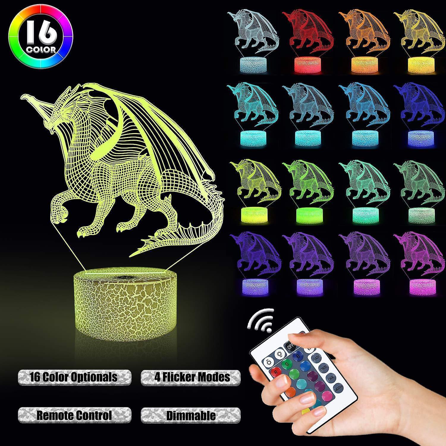 3D Dragon Lamp Night Light 3D Illusion lamp 16 Color