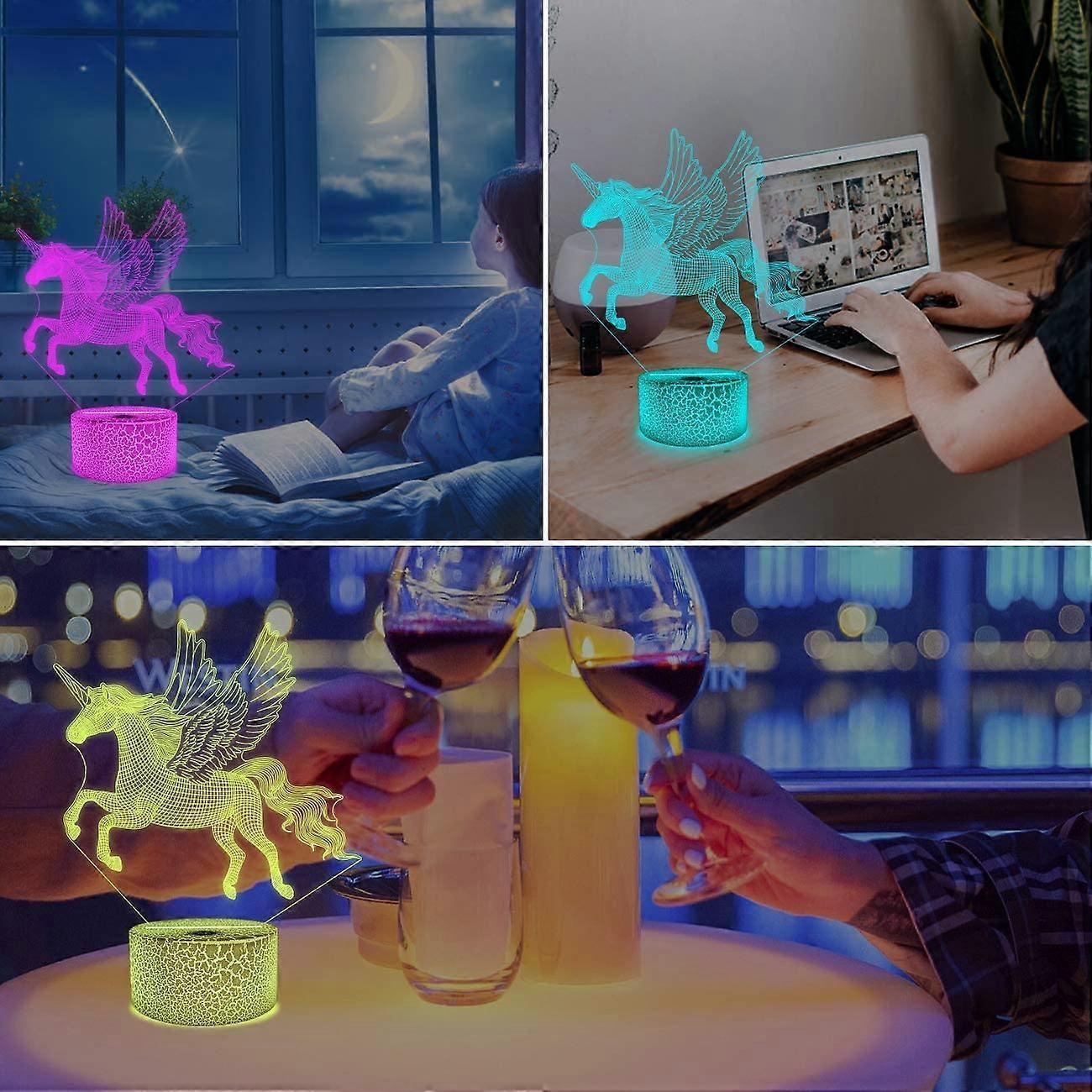 Unicorn Gifts for Grils3D Illusion Night Light Bedside Lamp wtih Remote Control 16 Colors Changing Dim Function