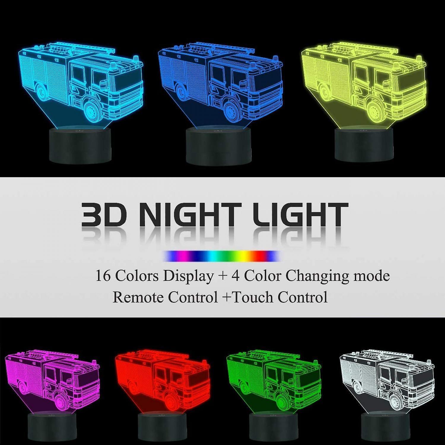 3D Night Light Fire Fighting Illusion Lamp with Re