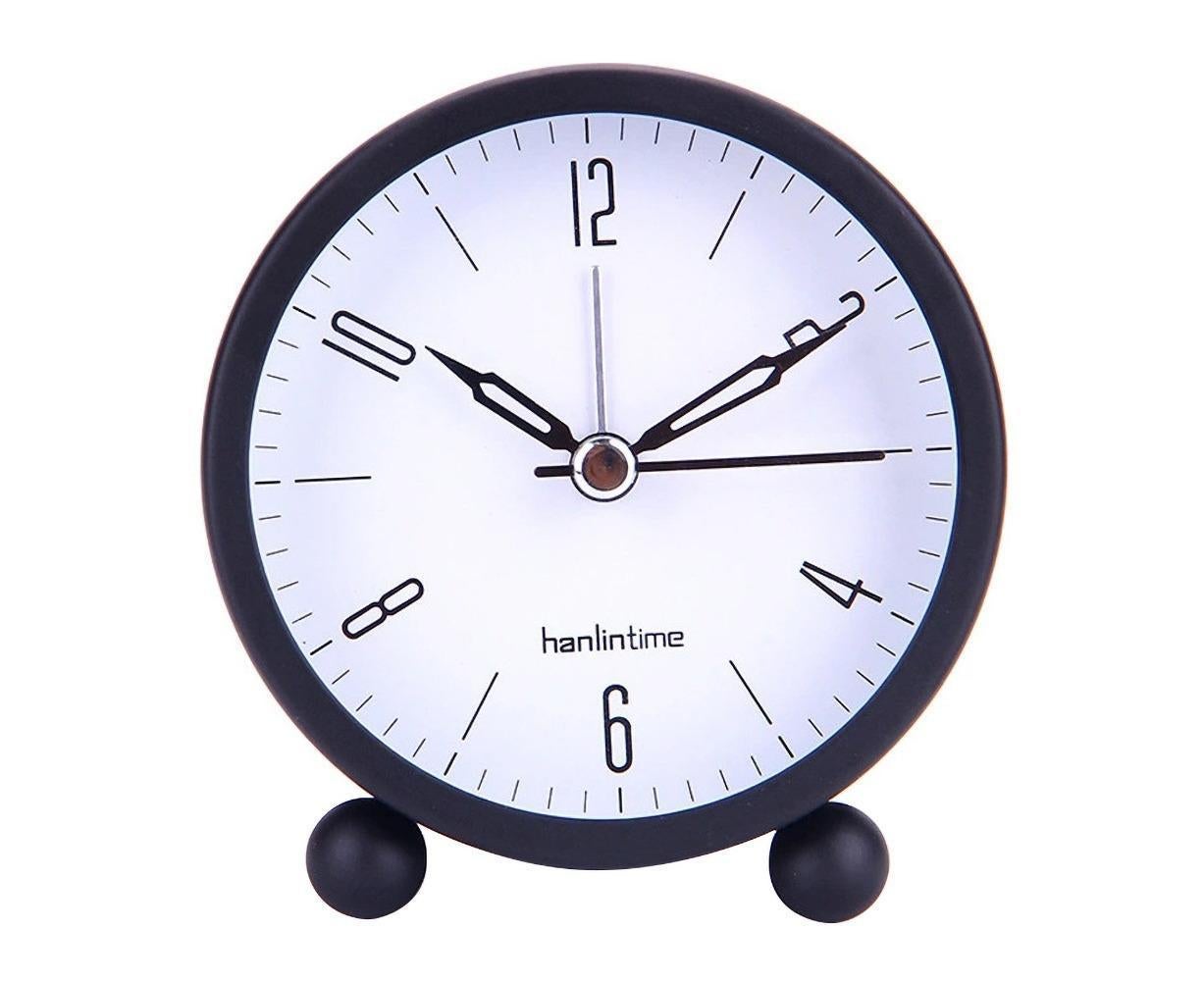 4inch Metal Round Alarm Clock Quiet Desktop Bedroom Battery Operated Timepiece - Black 4inch Metal Round Alarm Clock Quiet Desktop Bedroom Battery Operated Timepiece - Black