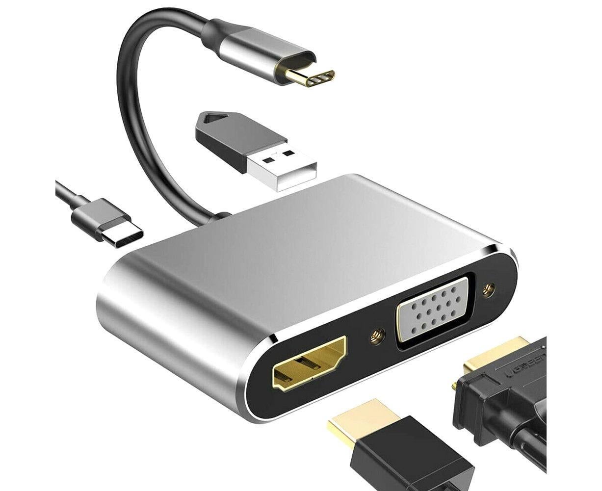 4 in 1 USB Type-C to HDMI-compatible VGA Card Reader Ports Hub Adapter for MacBook Pro - Black