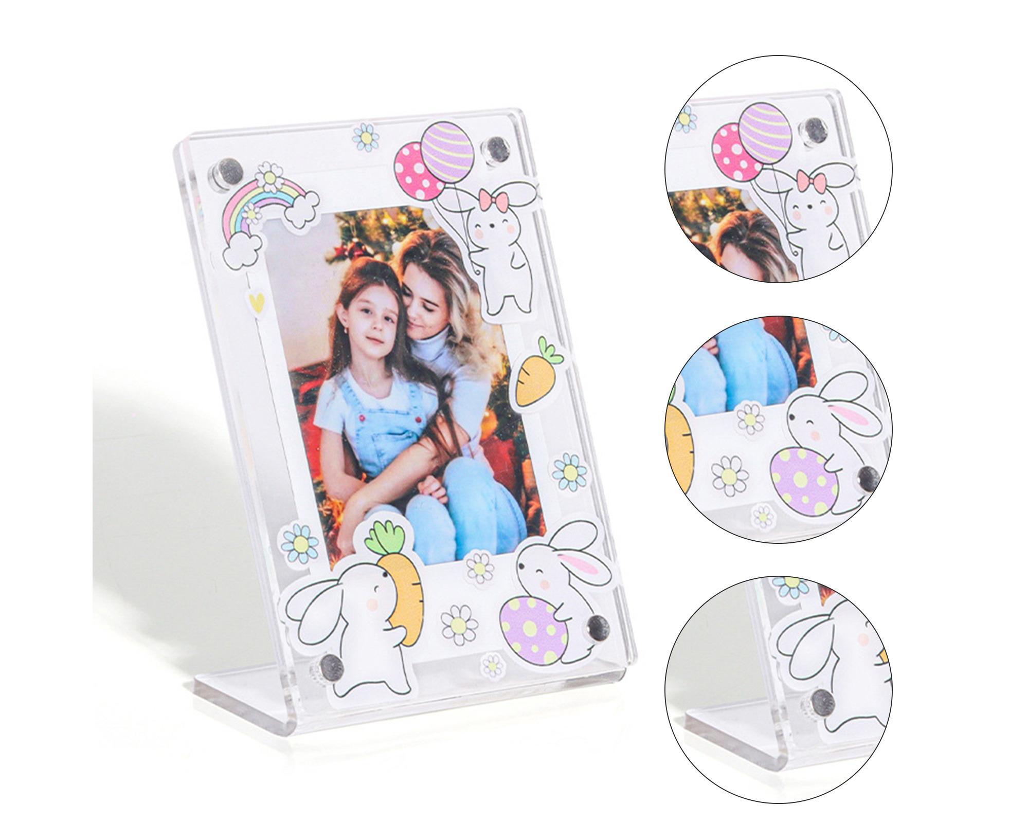 3Inch Photo Frame Cartoon Animal Pattern Desk Acrylic Display Frame Artwork for Family Photos Pressed Flowers