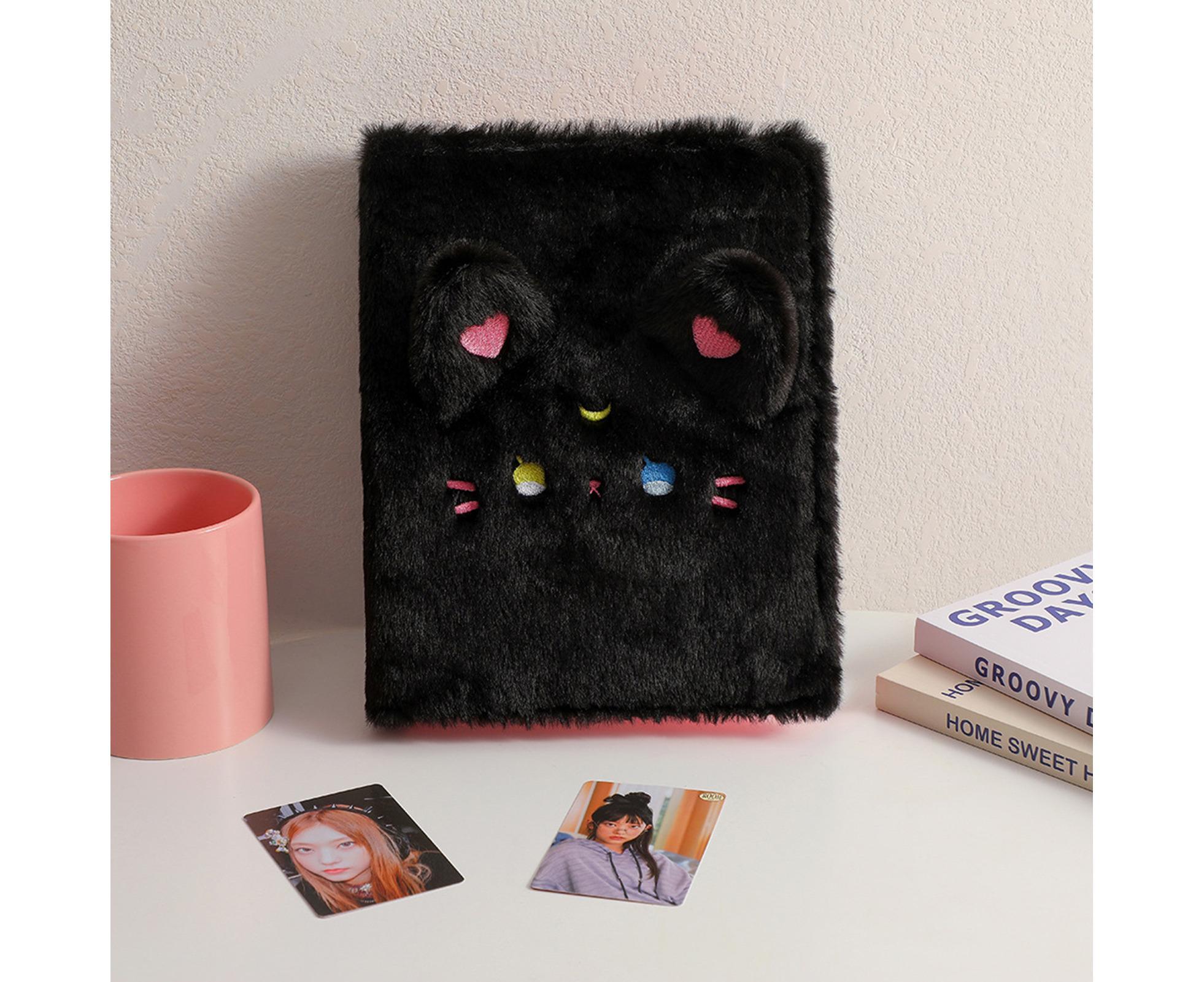 A5 Plush Cartoon Binder with 20 Photo Inner Sleeves Modern Practical Photo Album for Picture Cards Storage - Black