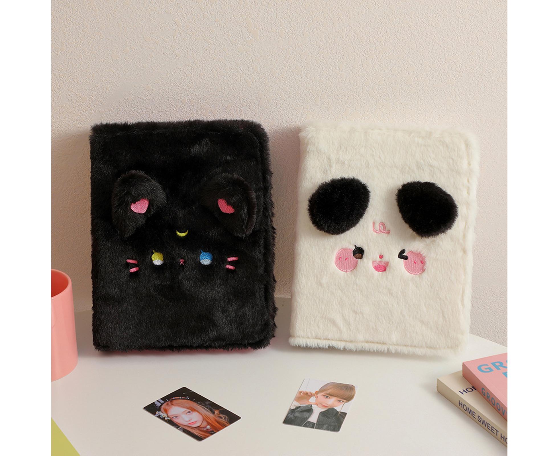 A5 Plush Cartoon Binder with 20 Photo Inner Sleeves Modern Practical Photo Album for Picture Cards Storage - Black