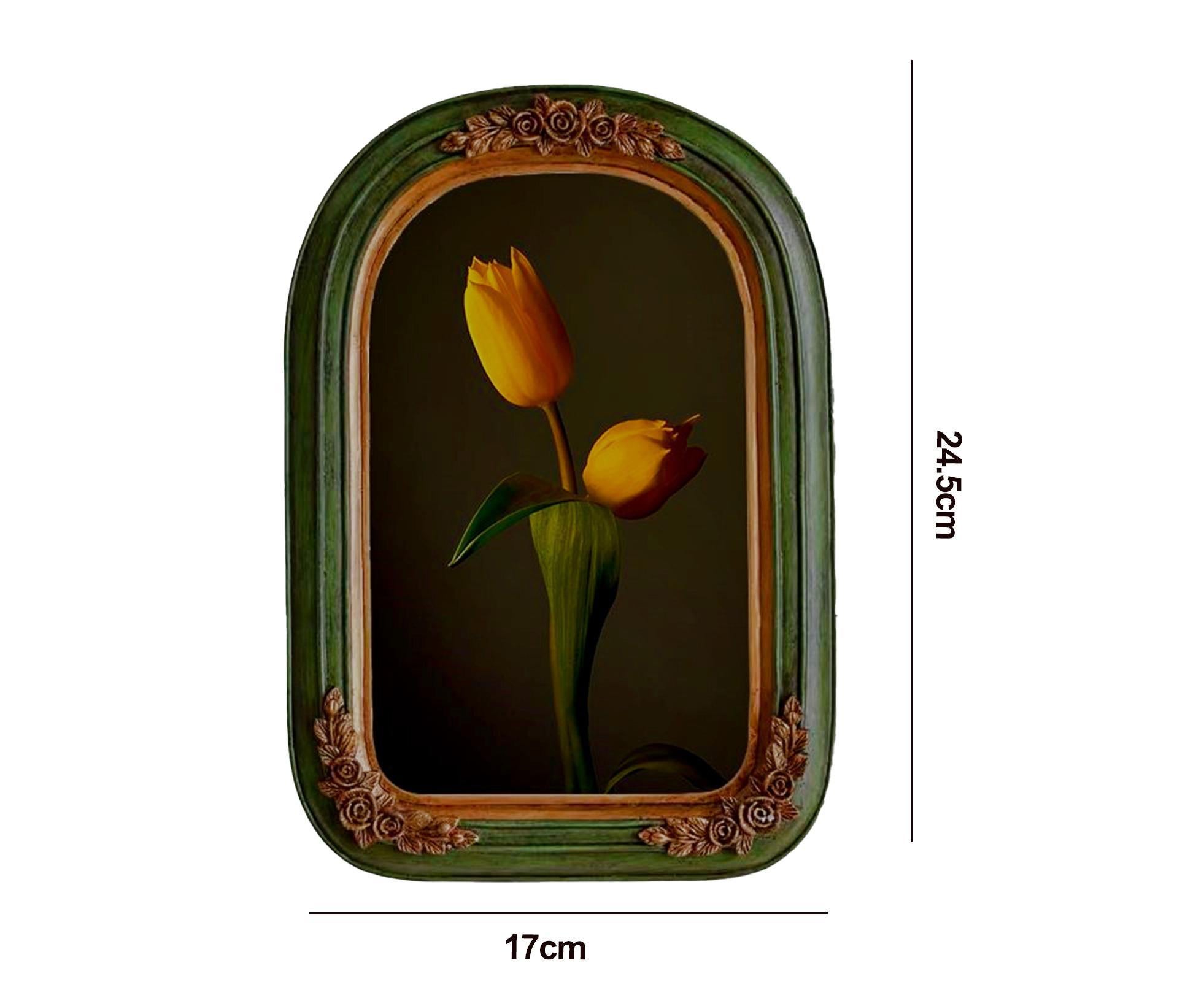 French Vintage Picture Frame Carving Flower Elegant Victorian Resin High Clarity Glass Wall Hanging Art Painting Photo Display Frame Home Decoration - Green