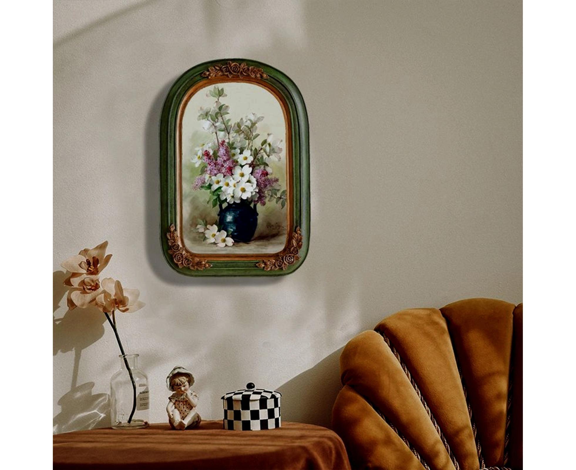 French Vintage Picture Frame Carving Flower Elegant Victorian Resin High Clarity Glass Wall Hanging Art Painting Photo Display Frame Home Decoration - Green