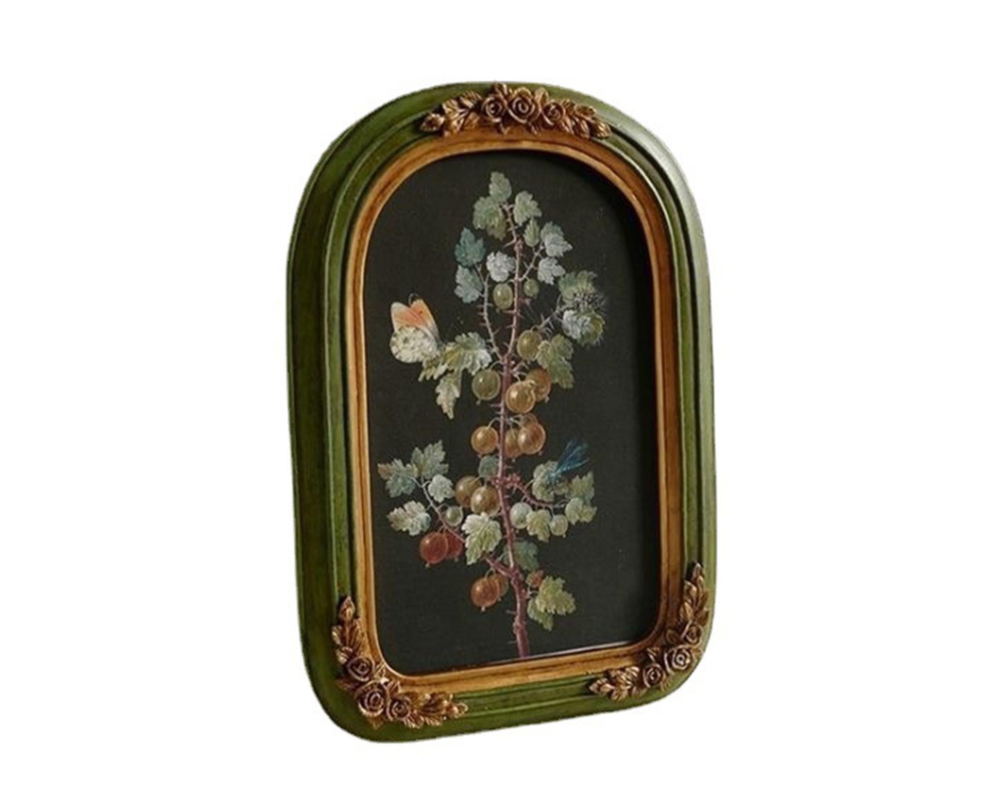 French Vintage Picture Frame Carving Flower Elegant Victorian Resin High Clarity Glass Wall Hanging Art Painting Photo Display Frame Home Decoration - Green