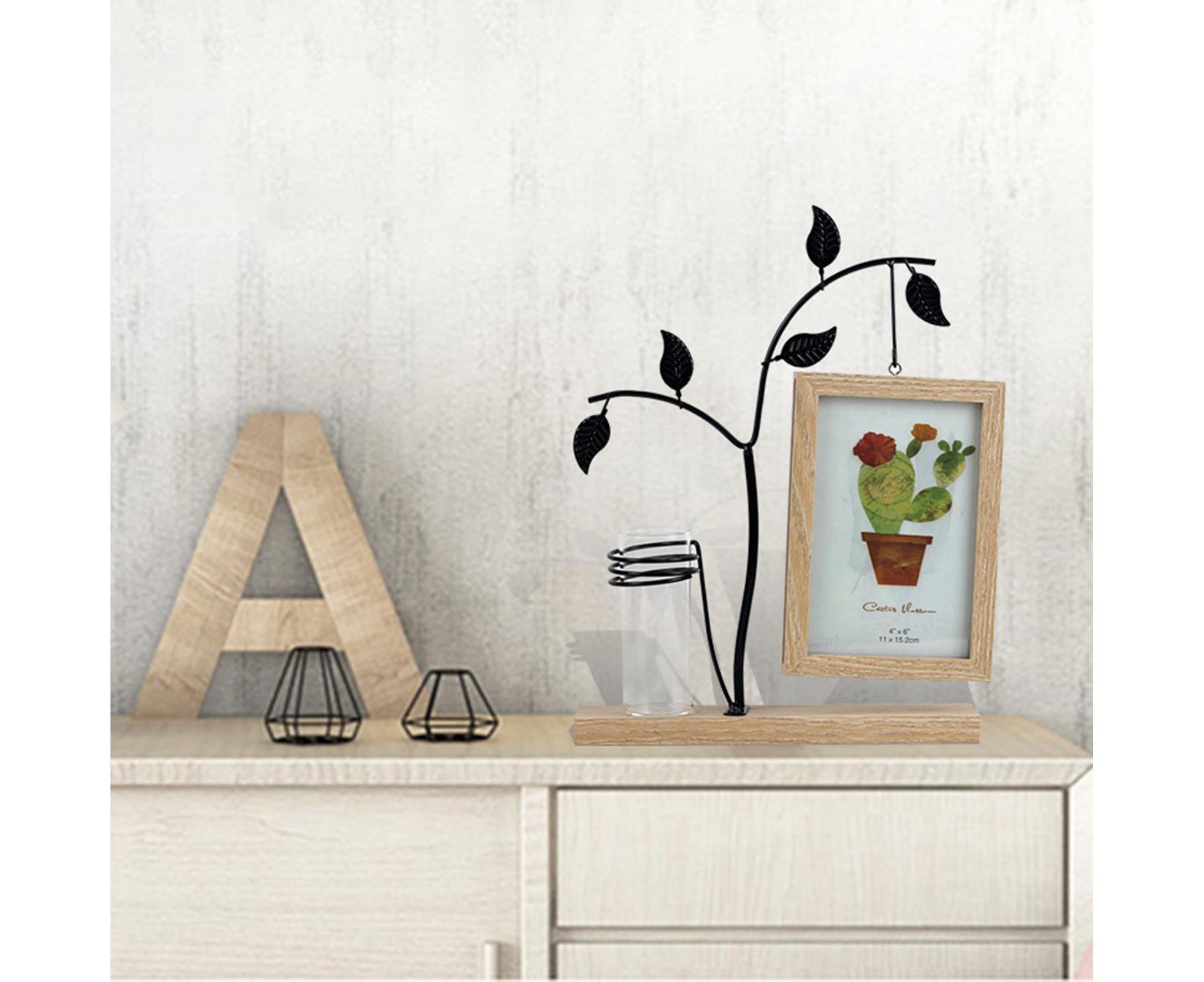 Picture Frame Double Sided Stable Base Smooth Edge High Strength Rustproof Decorative Burr Free Desktop Photo Frame with Hydroponic Vase Home Supplies
