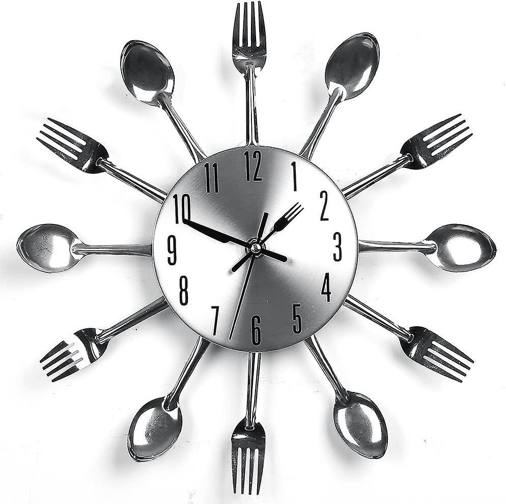 Stainless Steel Kitchen Utensils Clock For Kitchen Indoor And Outdoor Kitchen Cutlery Silver Wall Clock With Tinted Forks Spoons Spatula Stainless Steel Kitchen Utensils Clock For Kitchen Indoor And Outdoor Kitchen Cutlery Silver Wall Clock With Tinted Forks Spoons Spatula