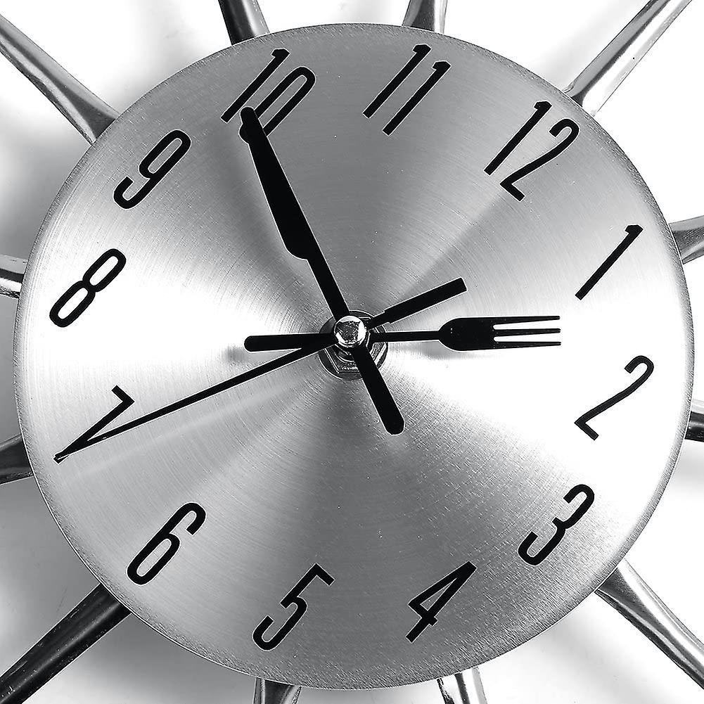 Stainless Steel Kitchen Utensils Clock For Kitchen Indoor And Outdoor Kitchen Cutlery Silver Wall Clock With Tinted Forks Spoons Spatula