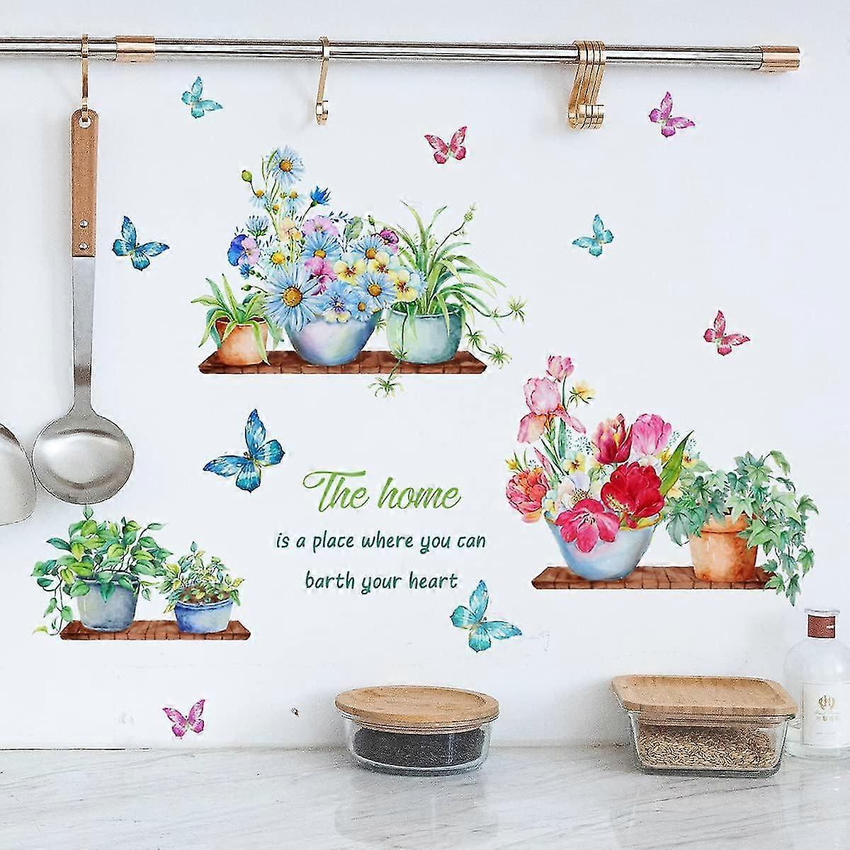 Green Potted Plants Wall Stickers Butterfly Flower Plant Wall Sticker For Kitchen Living Room Decoration Green Potted Plants Wall Stickers Butterfly Flower Plant Wall Sticker For Kitchen Living Room Decoration