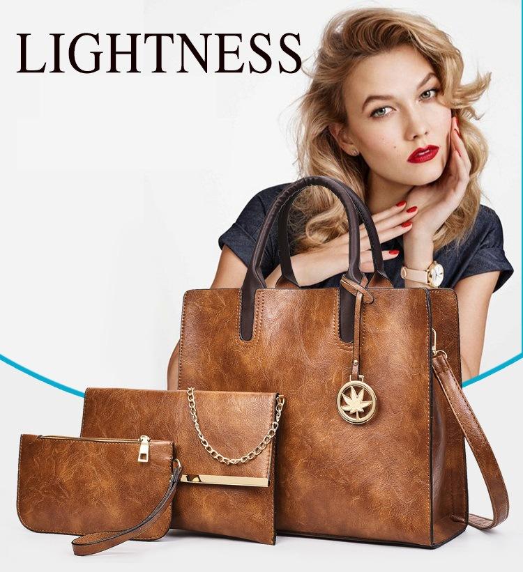 Leather Tote Bags 3-Piece Set Women%27s Tote + Shoulder Strap + Coin Purse