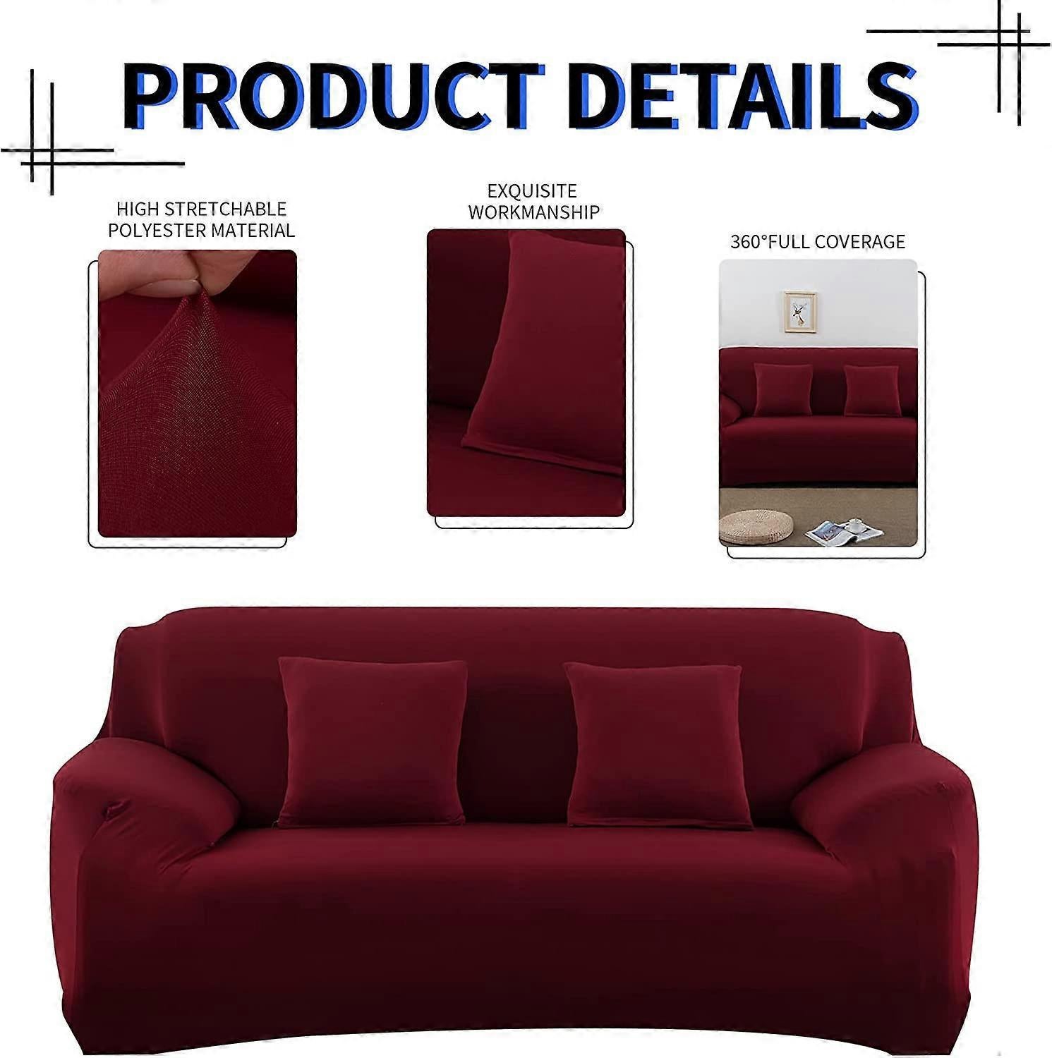 2 Seater Square Stretch Sofa Cover with Armrests and Cushion Covers