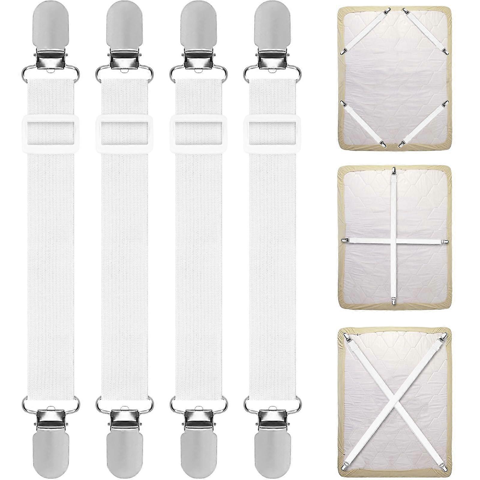 4PCS Adjustable Bed Sheet Straps, Elastic Grippers for Bedding